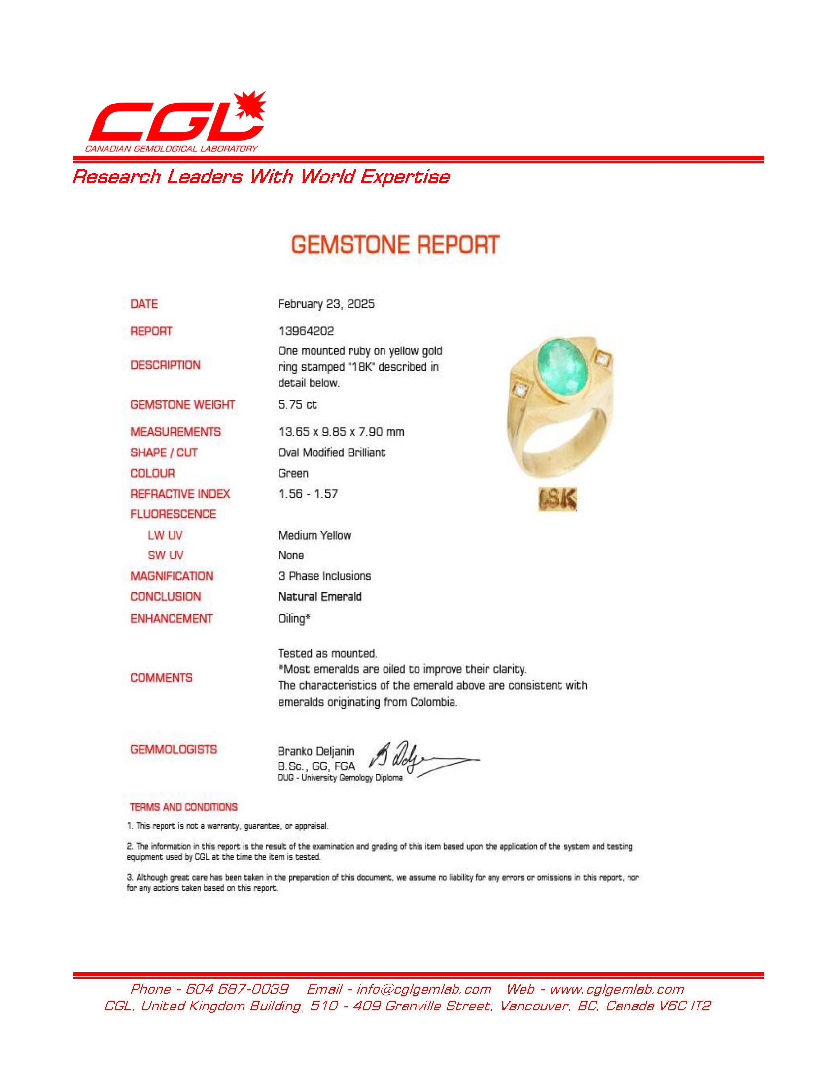 5.75ct Colombian Emerald & Diamond Cocktail Ring | 5.75ct, 0.12ctw | SZ 10