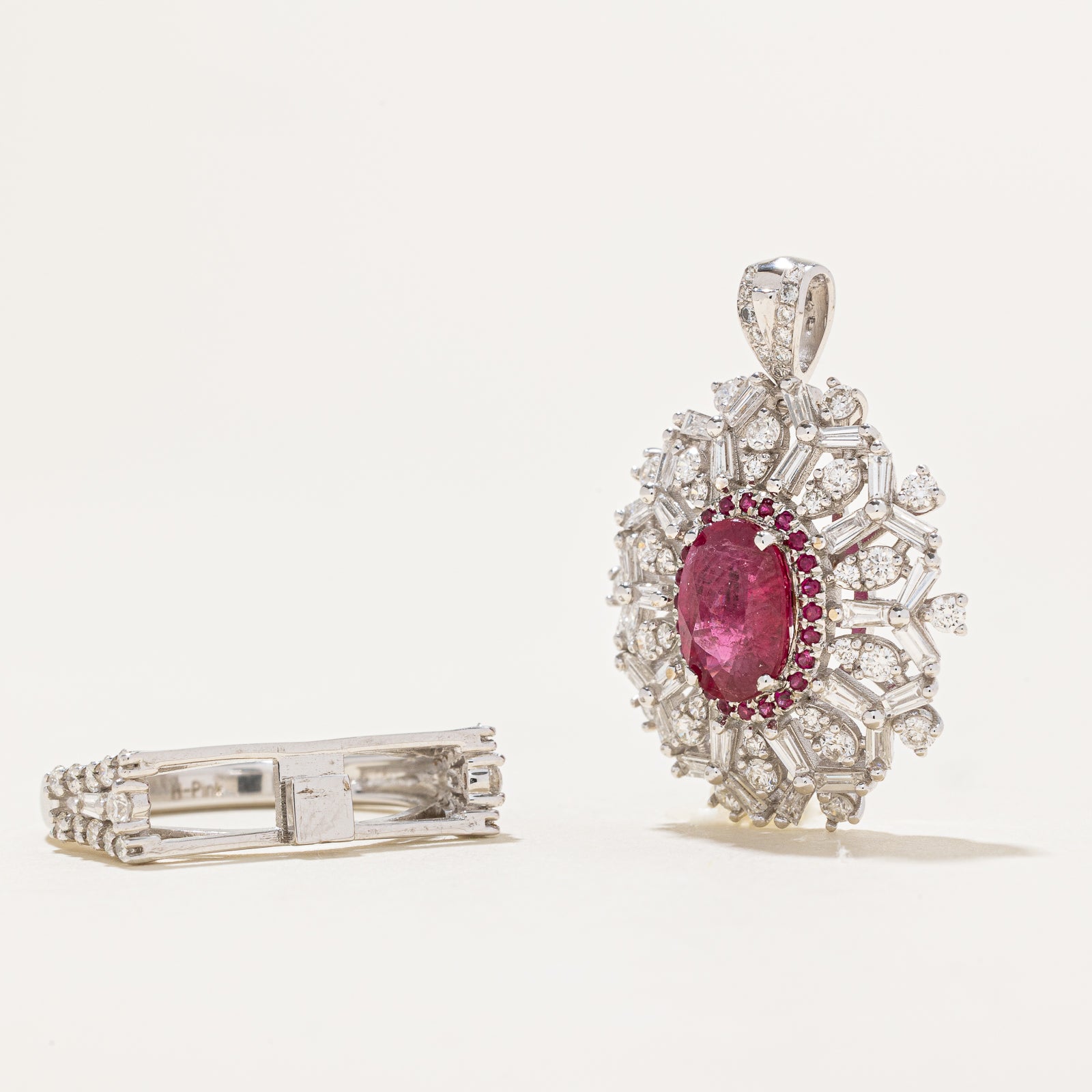 2.04ct GRS Unheated Ruby & Diamond Cocktail Convertible Ring & Pendant | 2.16ctw, 1.55ctw | SZ 6.5