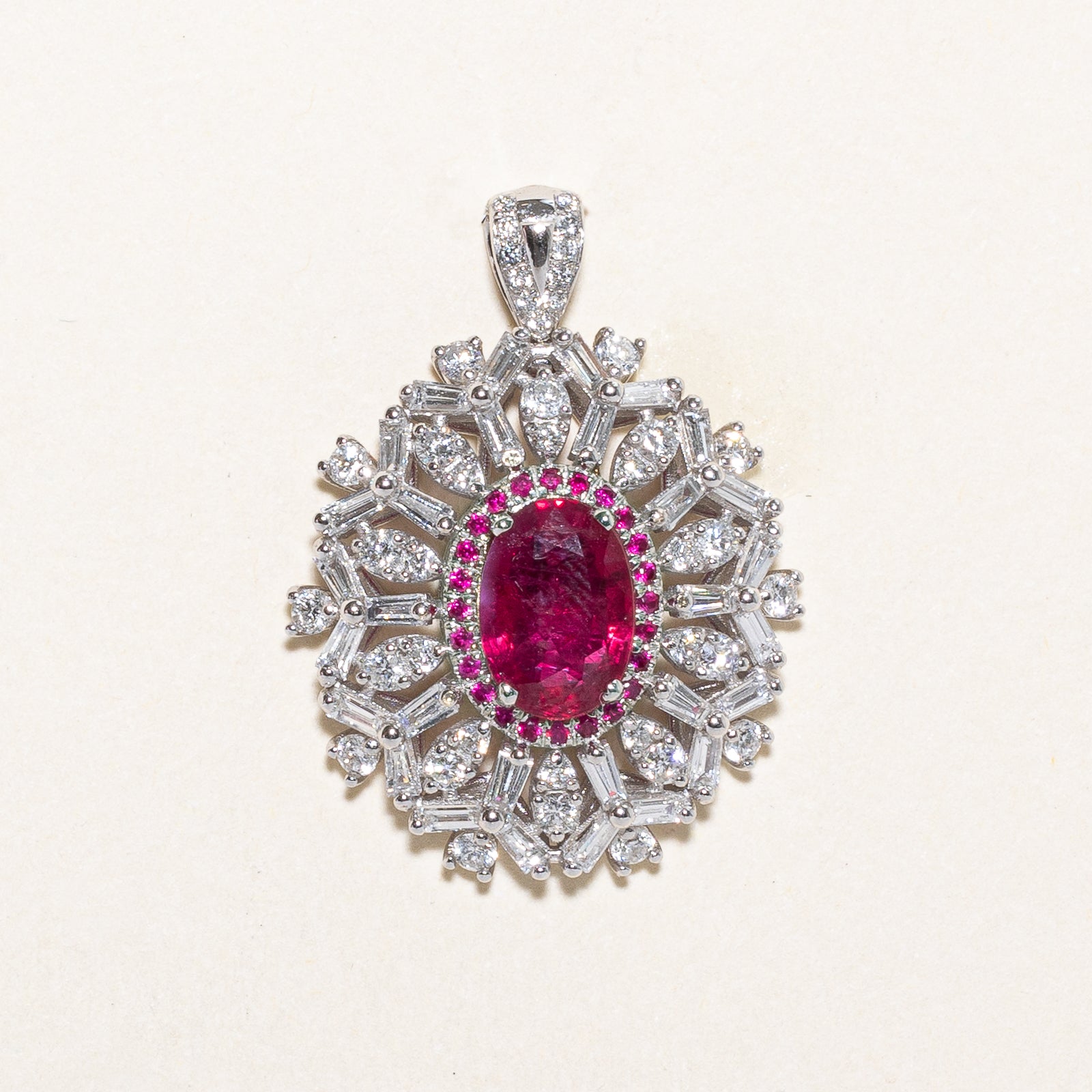 2.04ct GRS Unheated Ruby & Diamond Cocktail Convertible Ring & Pendant | 2.16ctw, 1.55ctw | SZ 6.5