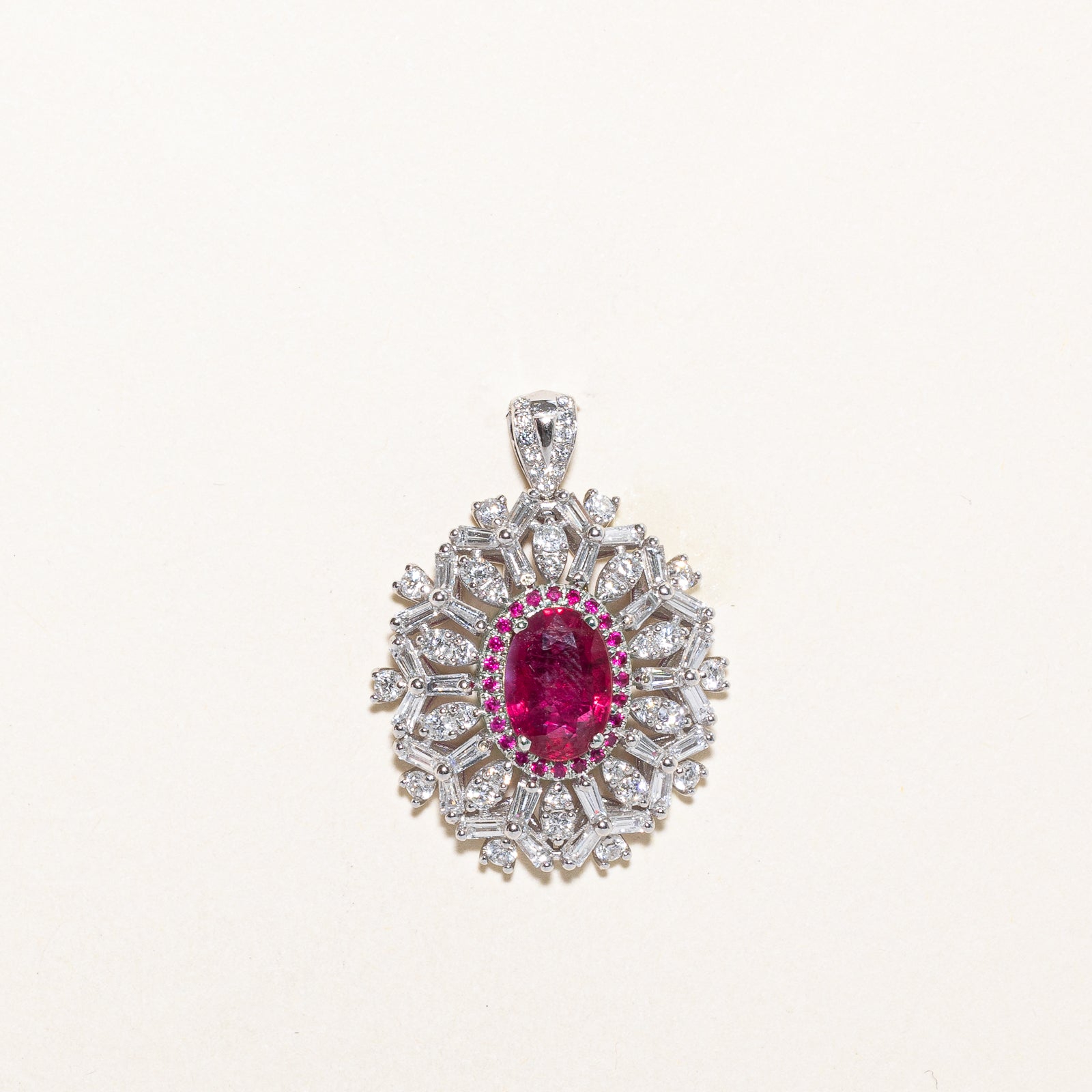 2.04ct GRS Unheated Ruby & Diamond Cocktail Convertible Ring & Pendant | 2.16ctw, 1.55ctw | SZ 6.5