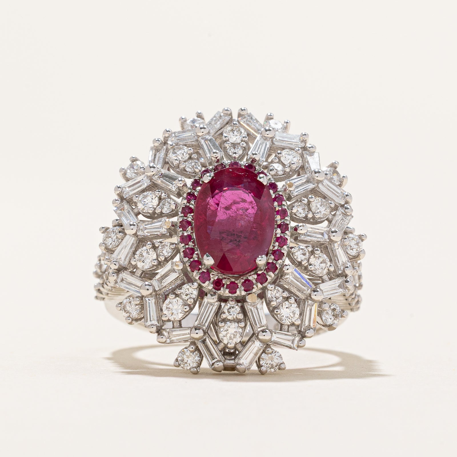 2.04ct GRS Unheated Ruby & Diamond Cocktail Convertible Ring & Pendant | 2.16ctw, 1.55ctw | SZ 6.5