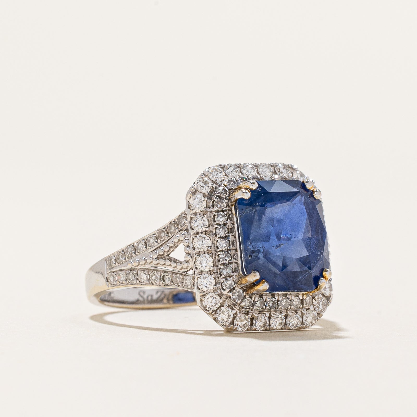 GRS Unheated Intense Cornflower Blue Sapphire & Diamond Halo Cocktail Ring | 4.25ct | 0.72ctw | SZ 6.75
