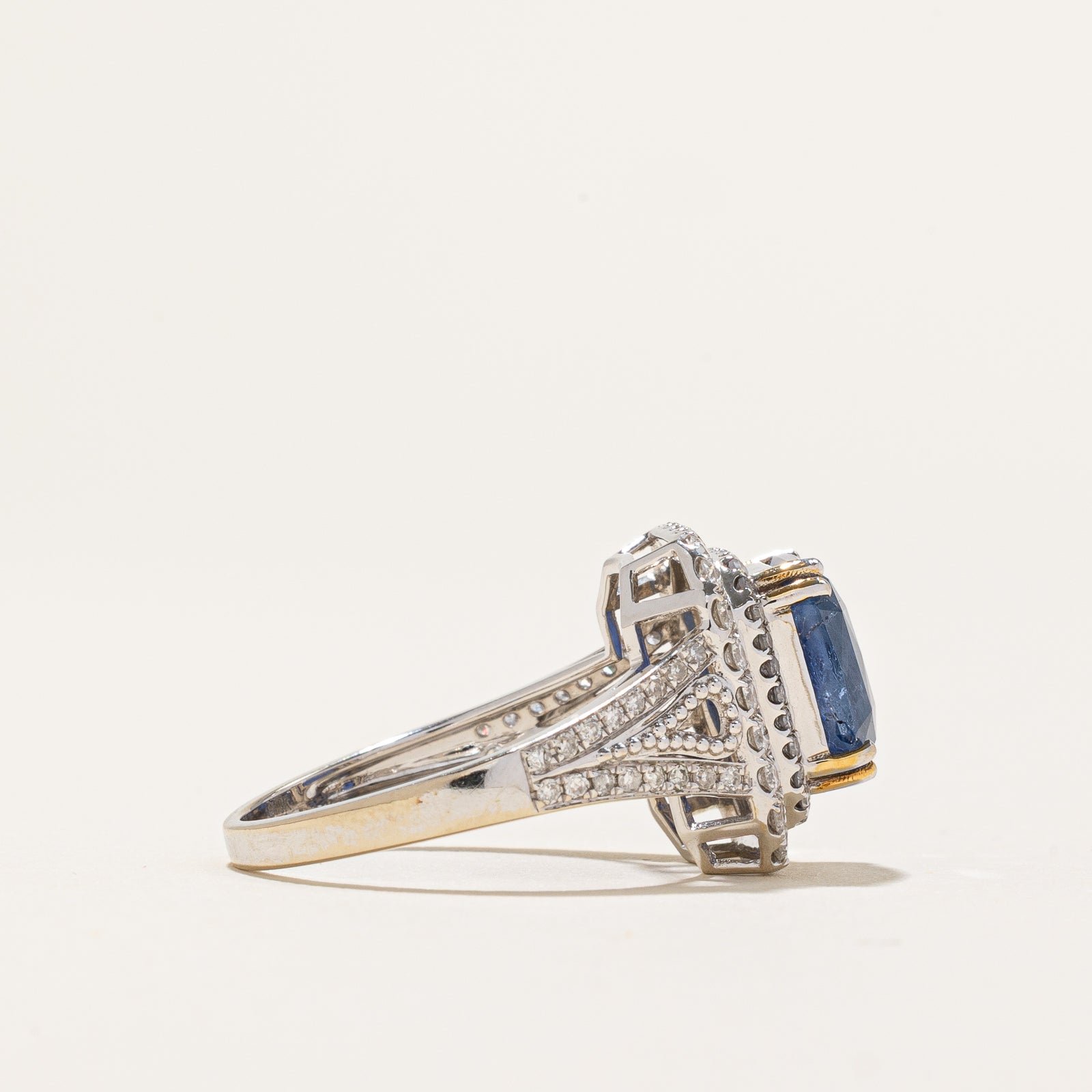 GRS Unheated Intense Cornflower Blue Sapphire & Diamond Halo Cocktail Ring | 4.25ct | 0.72ctw | SZ 6.75