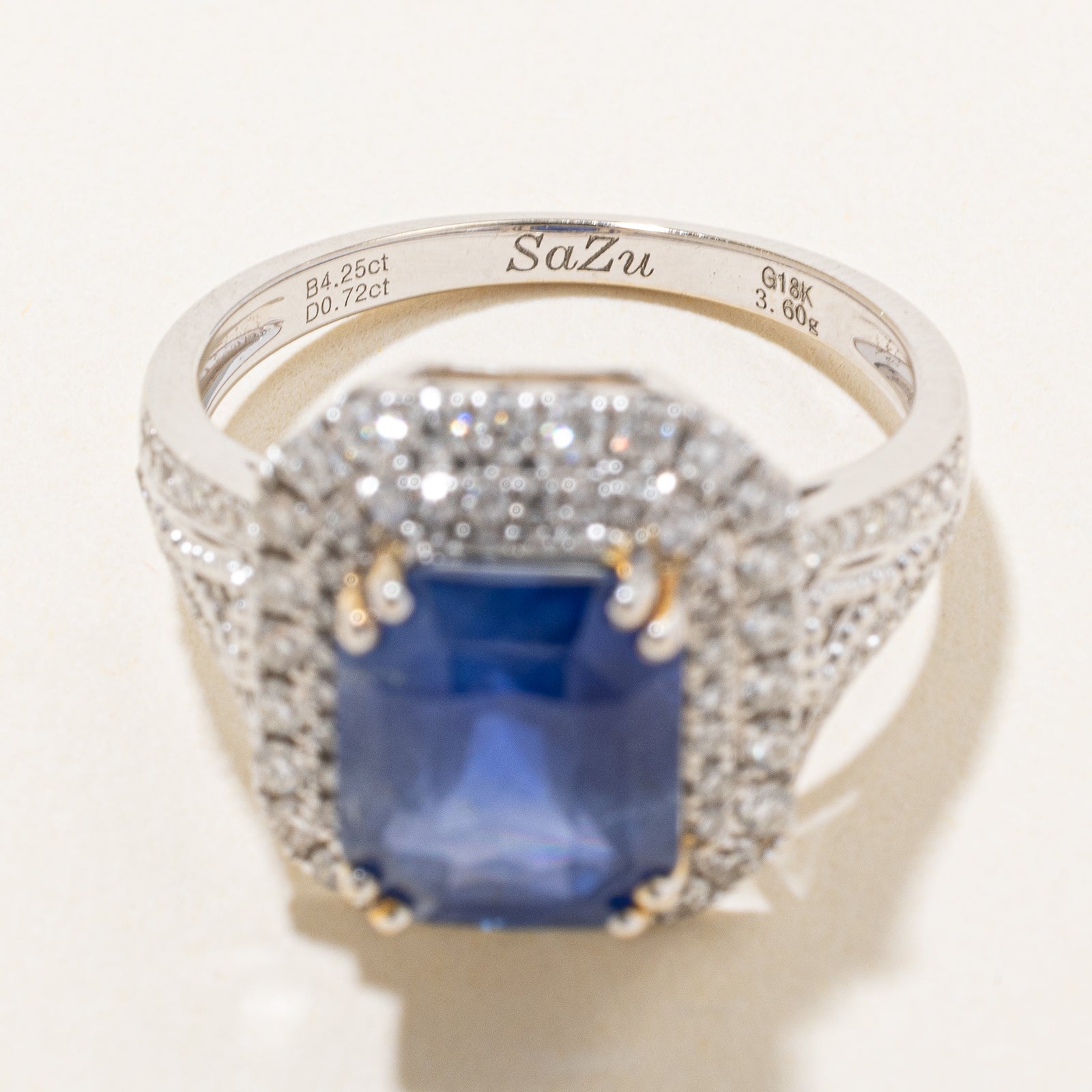 GRS Unheated Intense Cornflower Blue Sapphire & Diamond Halo Cocktail Ring | 4.25ct | 0.72ctw | SZ 6.75