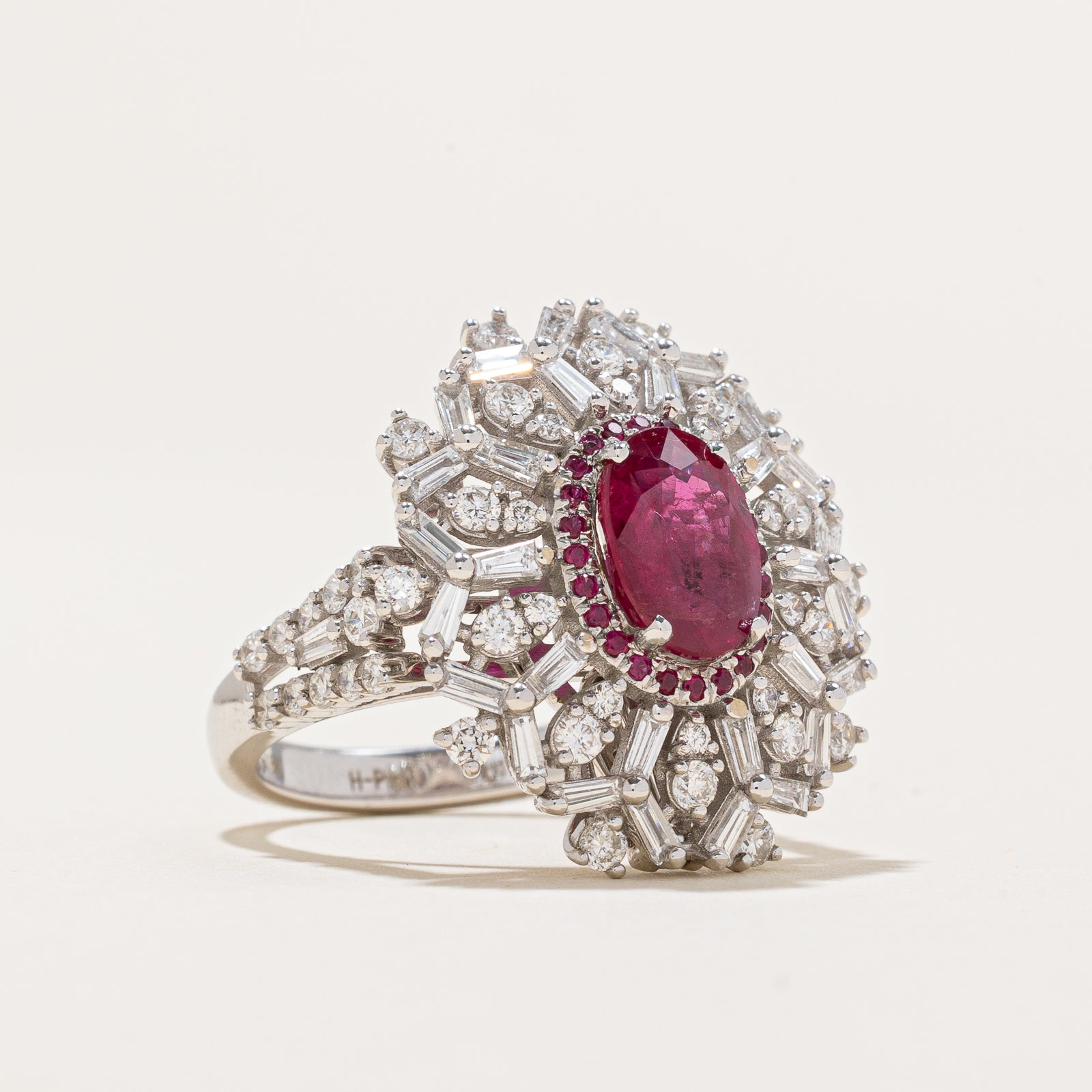 2.04ct GRS Unheated Ruby & Diamond Cocktail Convertible Ring & Pendant | 2.16ctw, 1.55ctw | SZ 6.5