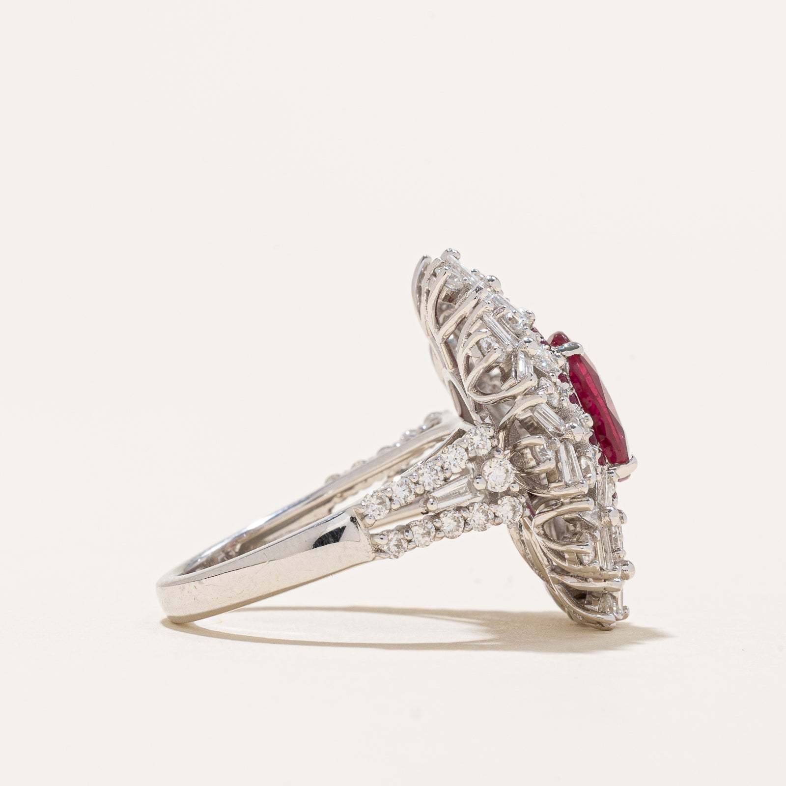 2.04ct GRS Unheated Ruby & Diamond Cocktail Convertible Ring & Pendant | 2.16ctw, 1.55ctw | SZ 6.5
