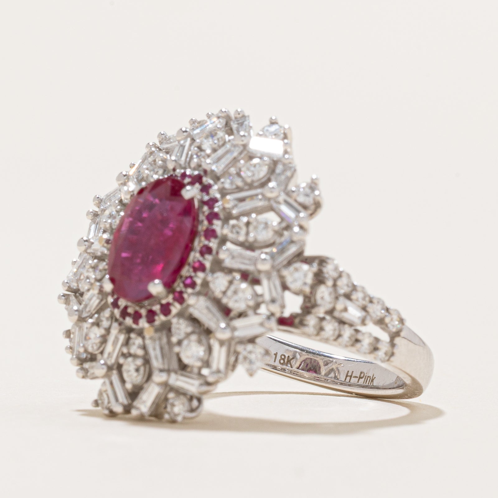 2.04ct GRS Unheated Ruby & Diamond Cocktail Convertible Ring & Pendant | 2.16ctw, 1.55ctw | SZ 6.5