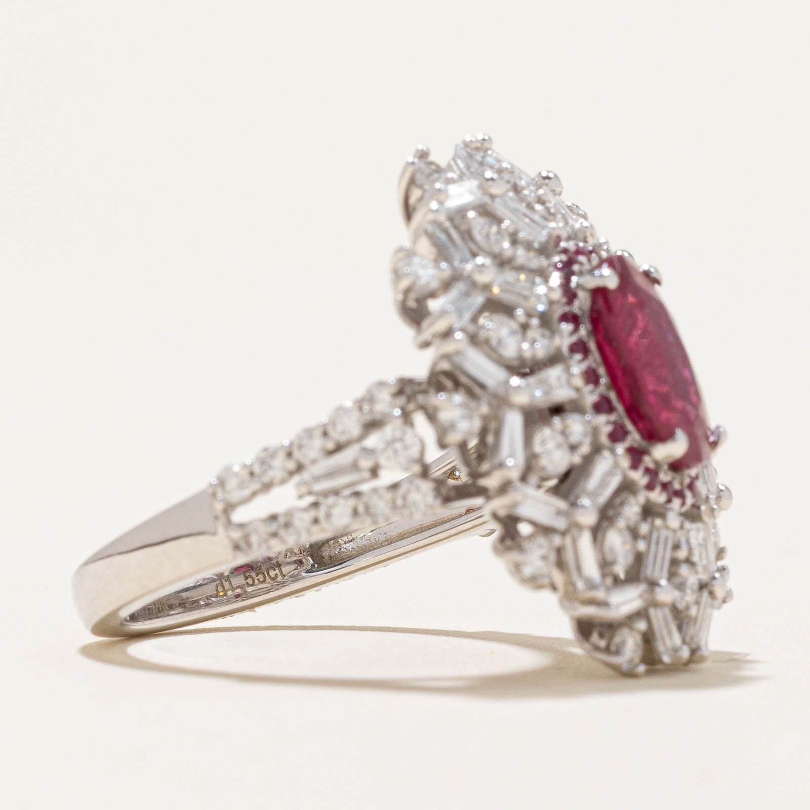 2.04ct GRS Unheated Ruby & Diamond Cocktail Convertible Ring & Pendant | 2.16ctw, 1.55ctw | SZ 6.5