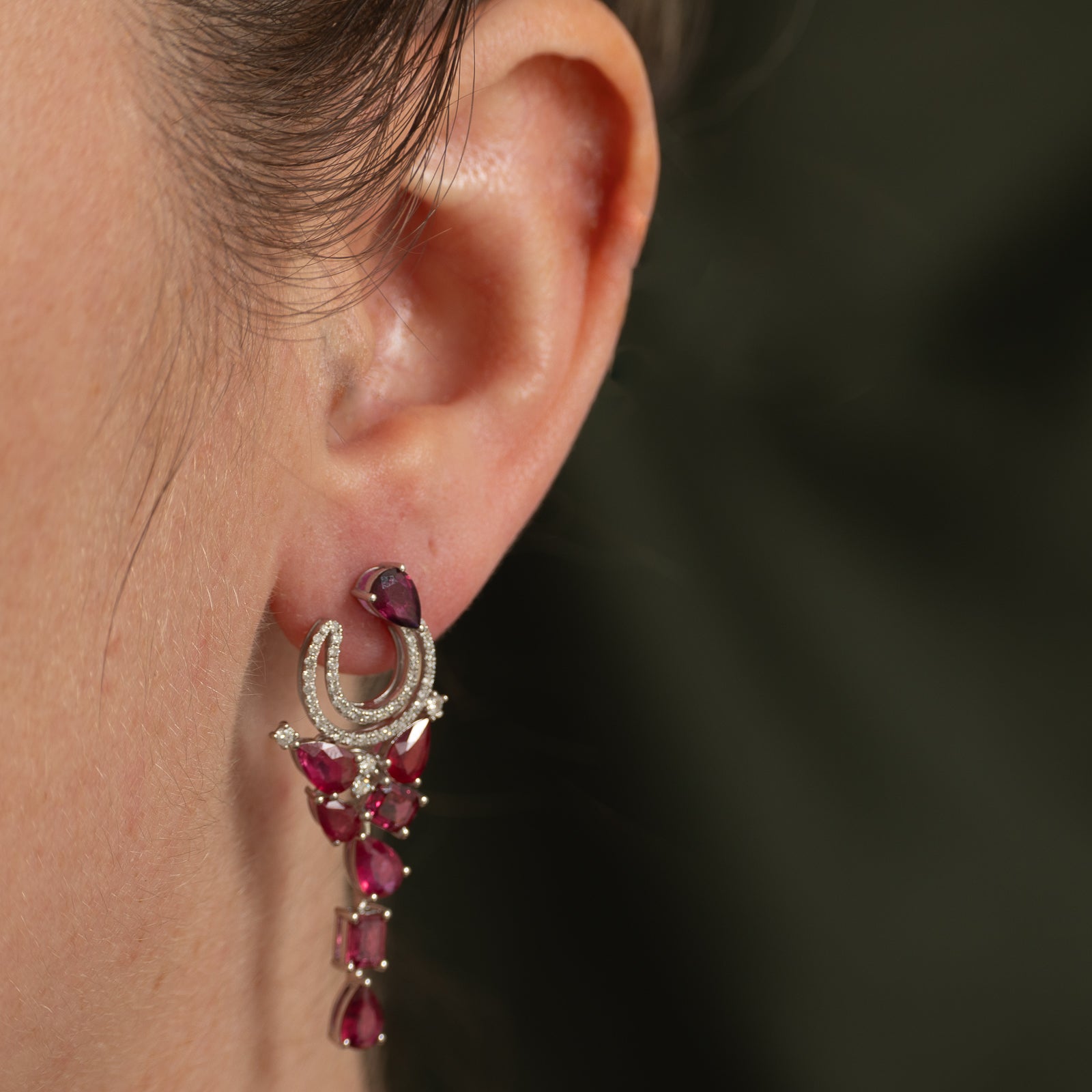 6ctw+ Unheated Ruby & Diamond Cluster Drop Earrings | 6.25ctw | 0.64ctw |