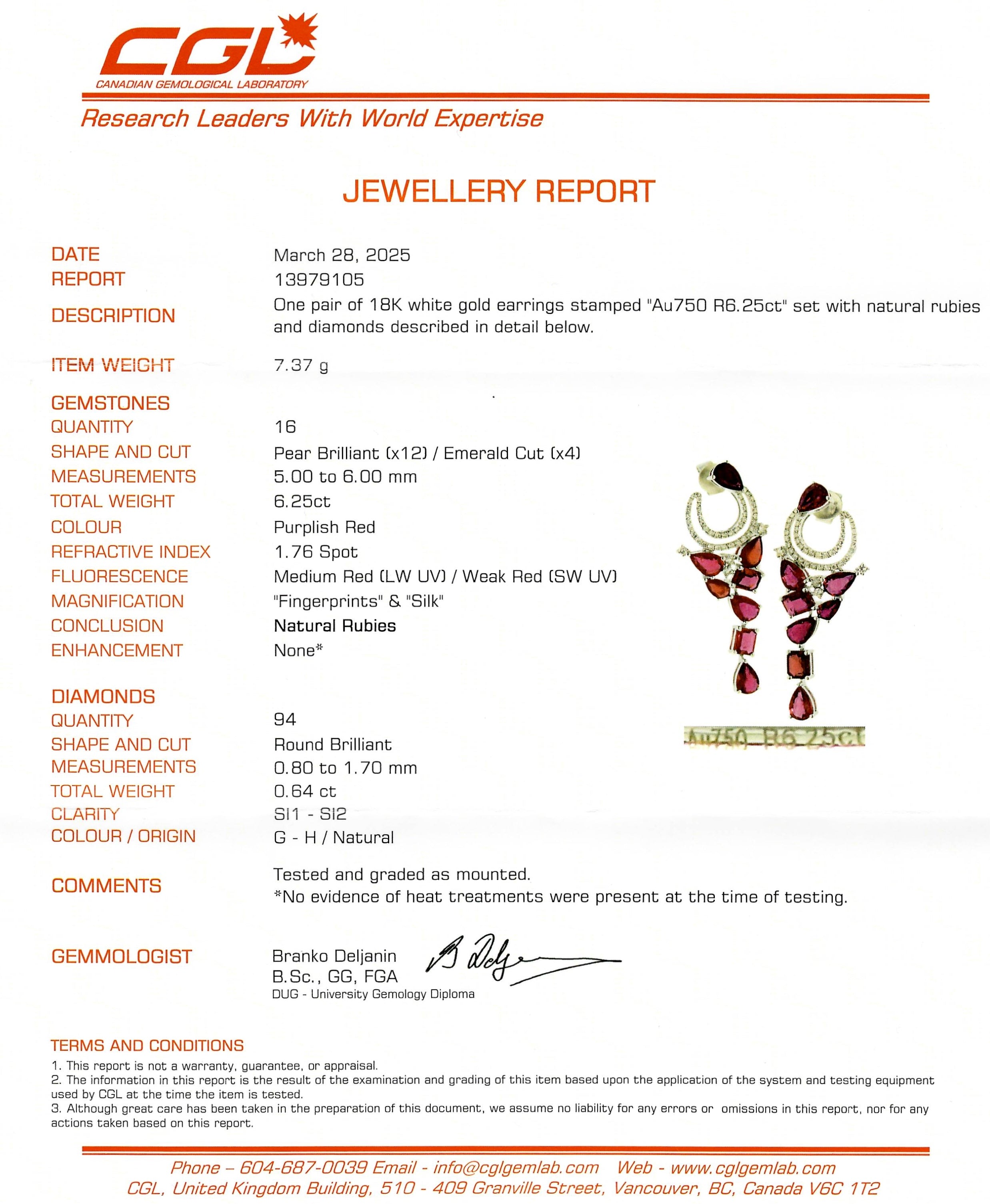 6ctw+ Unheated Ruby & Diamond Cluster Drop Earrings | 6.25ctw | 0.64ctw |
