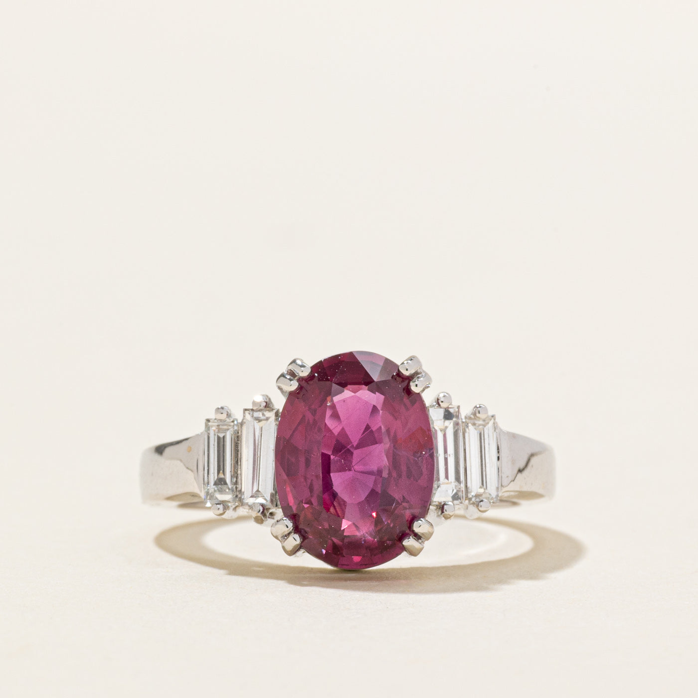 3.15ct GRS Unheated Pinkish Red Ruby & Diamond Basket Set Ring | 3.15ct | 0.40ctw | SZ 6.25