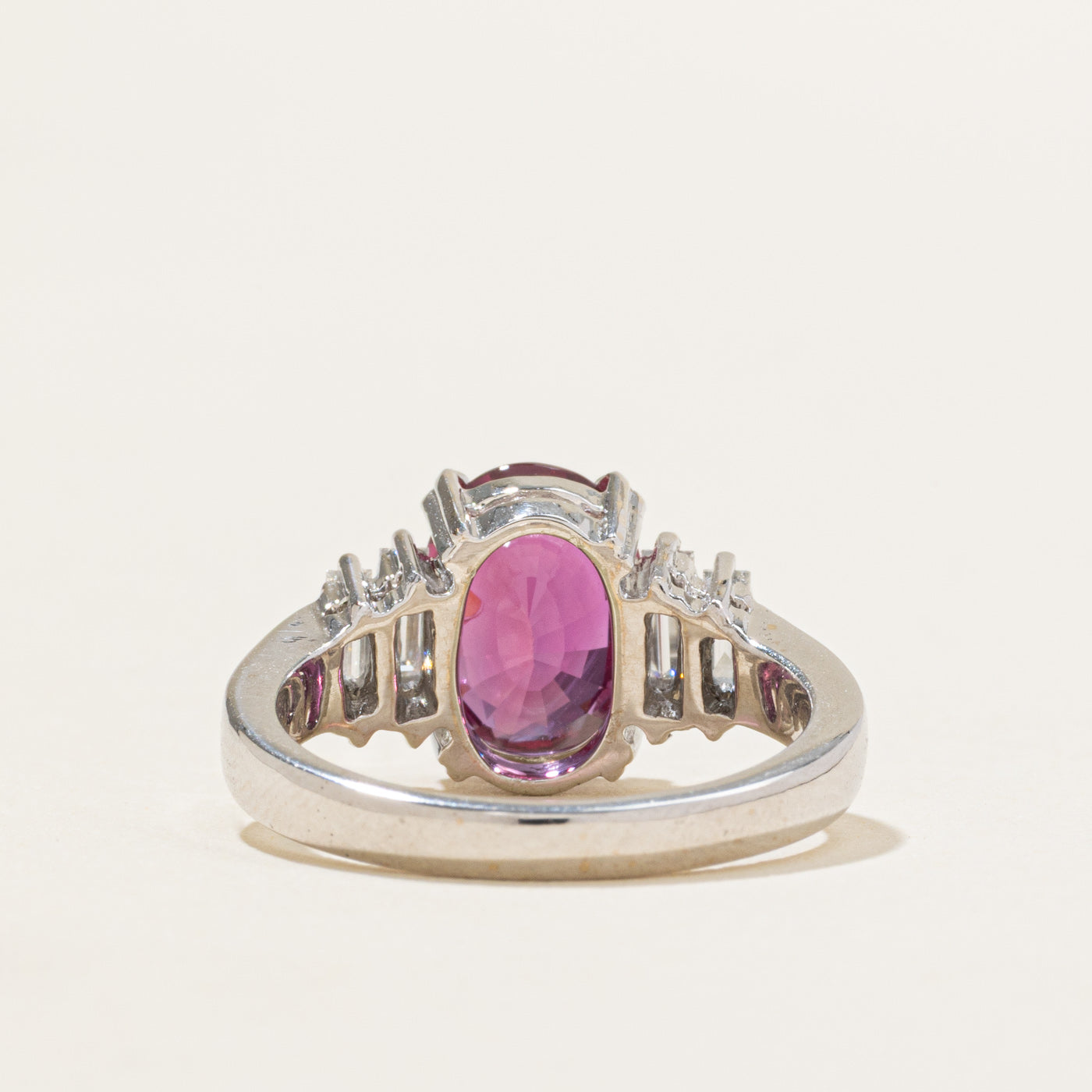 3.15ct GRS Unheated Pinkish Red Ruby & Diamond Basket Set Ring | 3.15ct | 0.40ctw | SZ 6.25