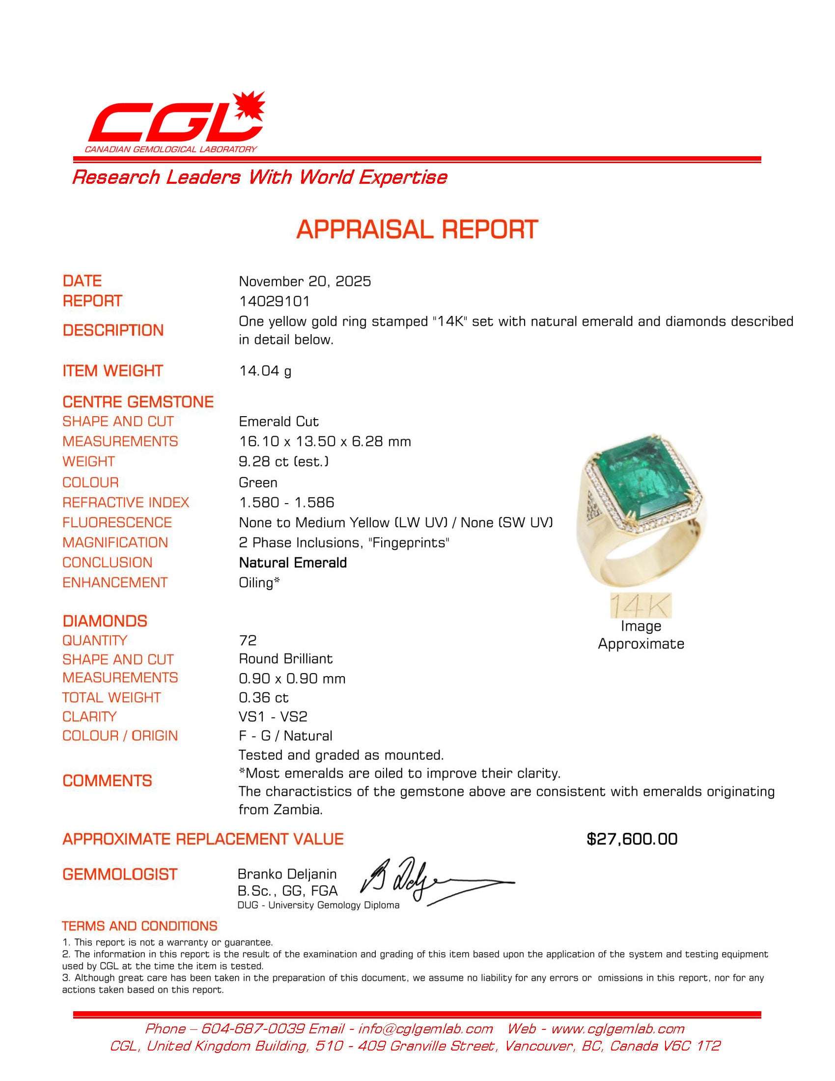 Bague en émeraude verte intense et diamants (9,28 ct + 0,21 ct au total) | Taille 10,5