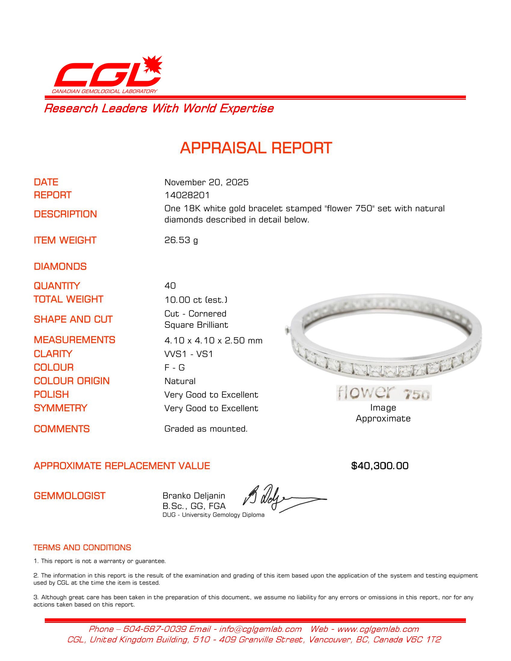 18k Asscher Cut Eternity Diamond Bangle Bracelet | 10ctw
