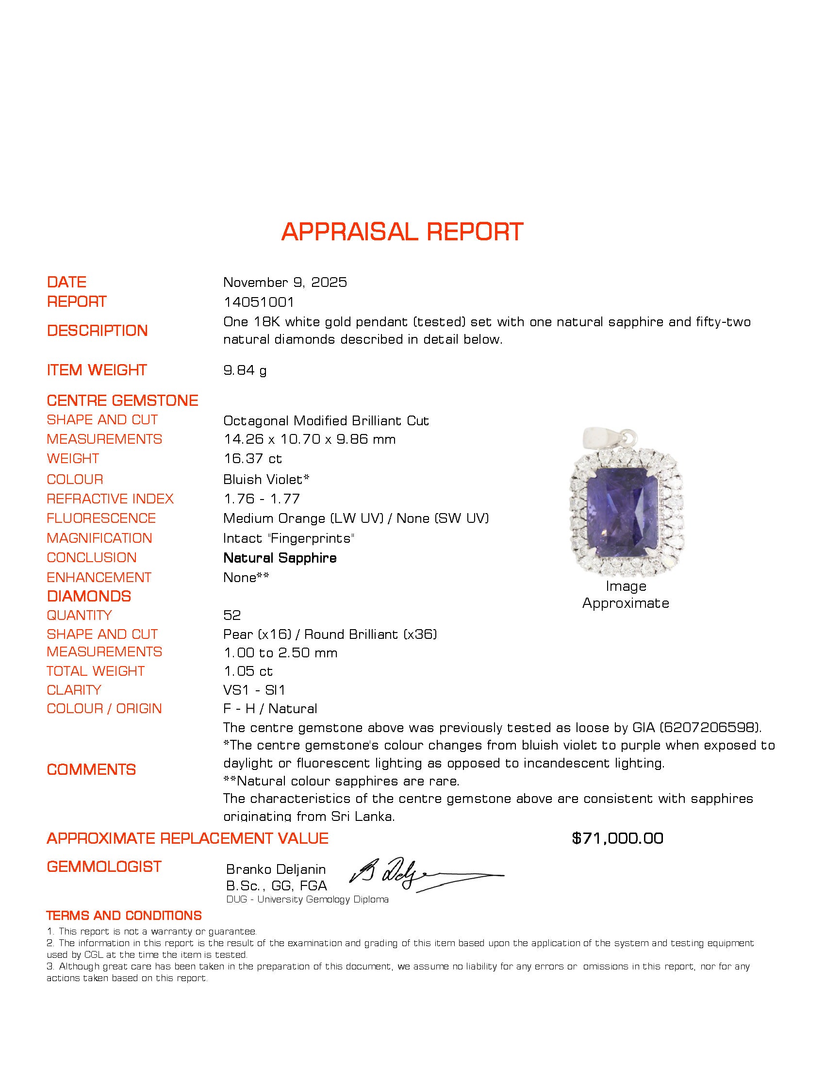 GIA Unheated Colour Change Sapphire & Diamond Pendant | GIA 16.37ct | 1.05ctw