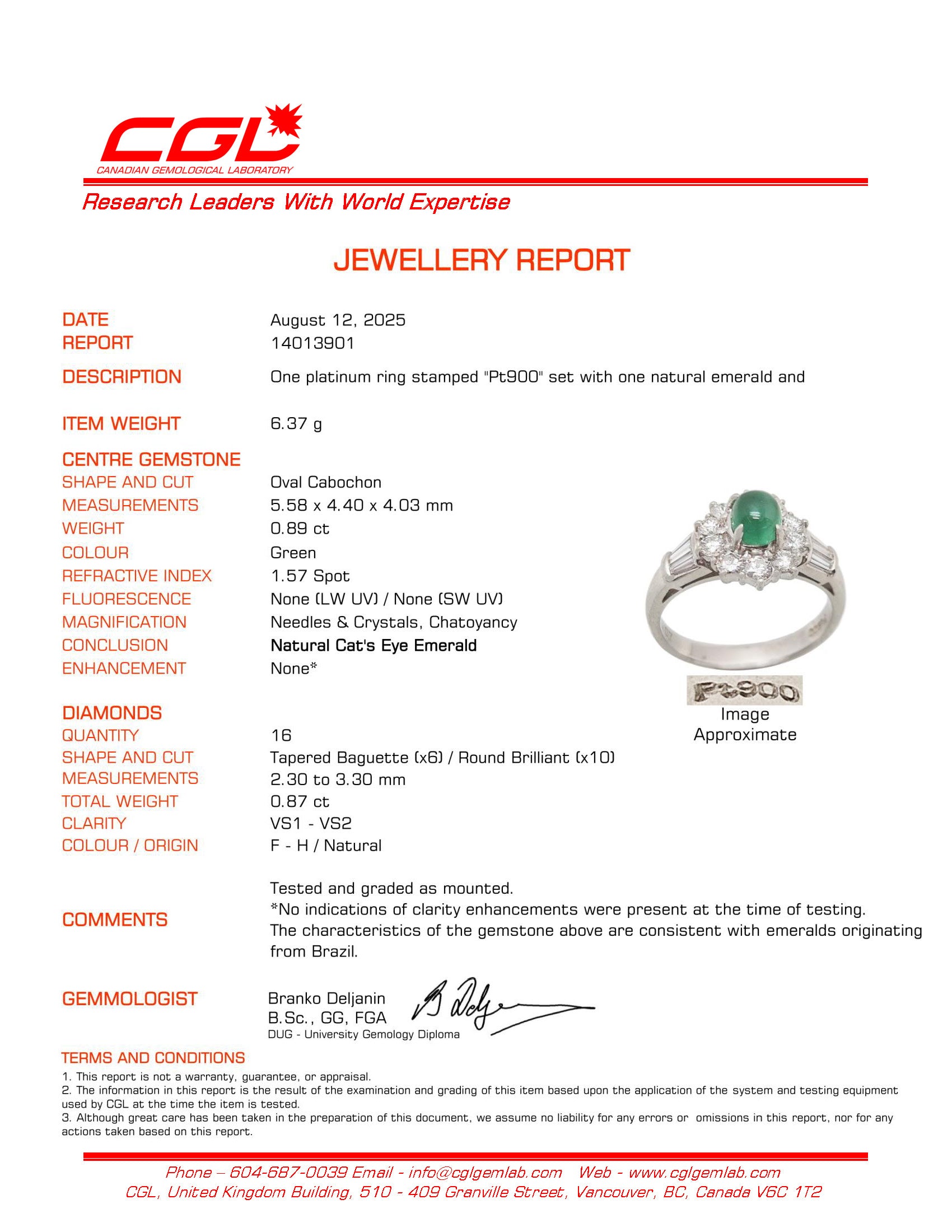 Cat's Eye Brazilian Emerald & Diamond Halo Ring | 0.89ct, 0.87ctw | SZ 6.5