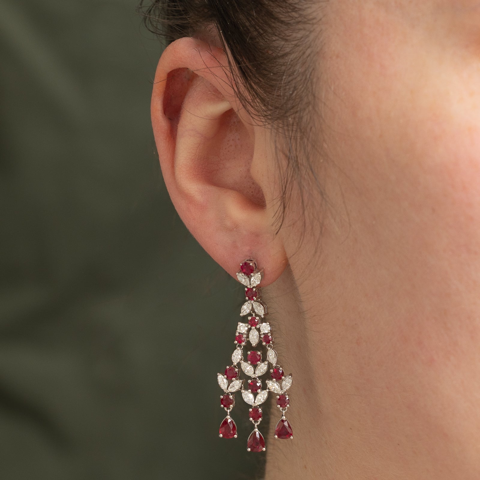 Vivid Red Ruby & Diamond Chandelier Earrings | 4.44ctw, 0.50ctw