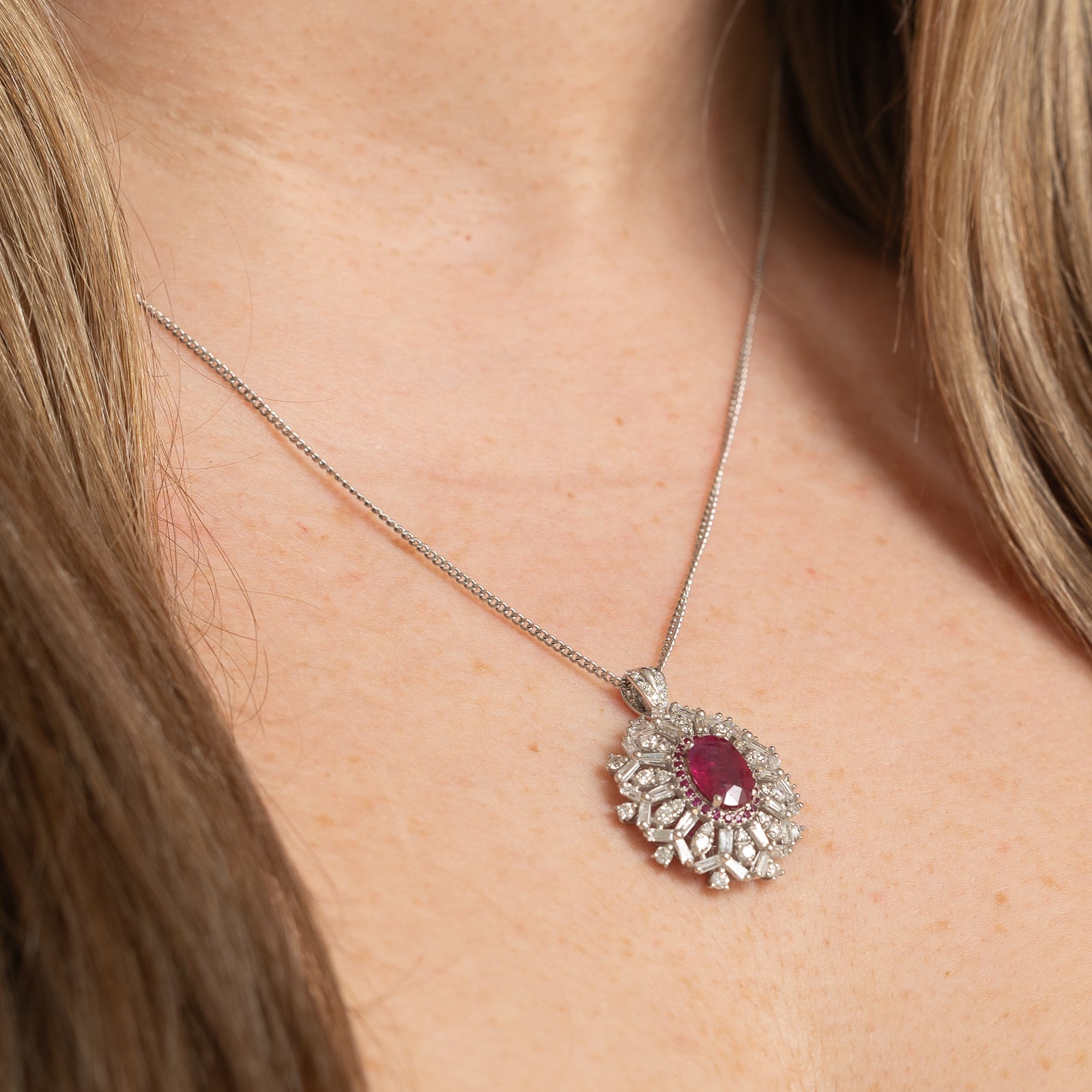 2.04ct GRS Unheated Ruby & Diamond Cocktail Convertible Ring & Pendant | 2.16ctw, 1.55ctw | SZ 6.5