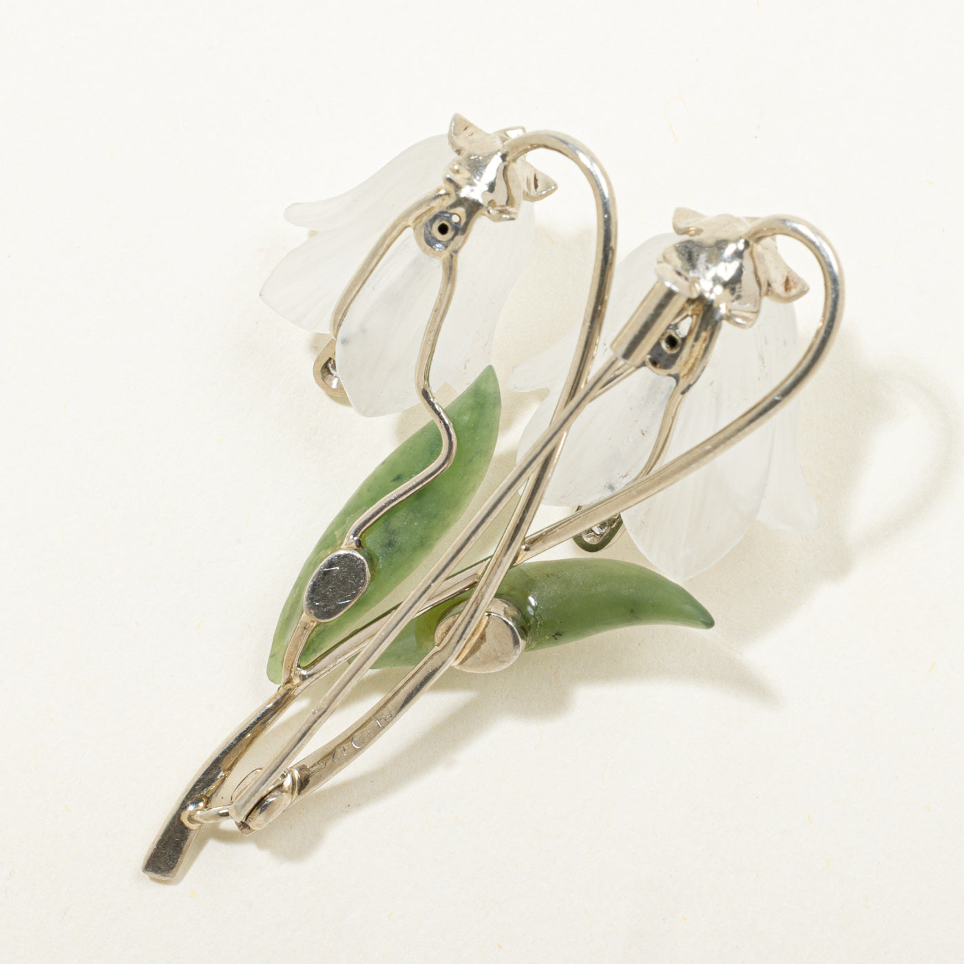 Late Art Deco Snowdrops Quartz, Nephrite Jade & Diamond Brooch | 0.07ctw