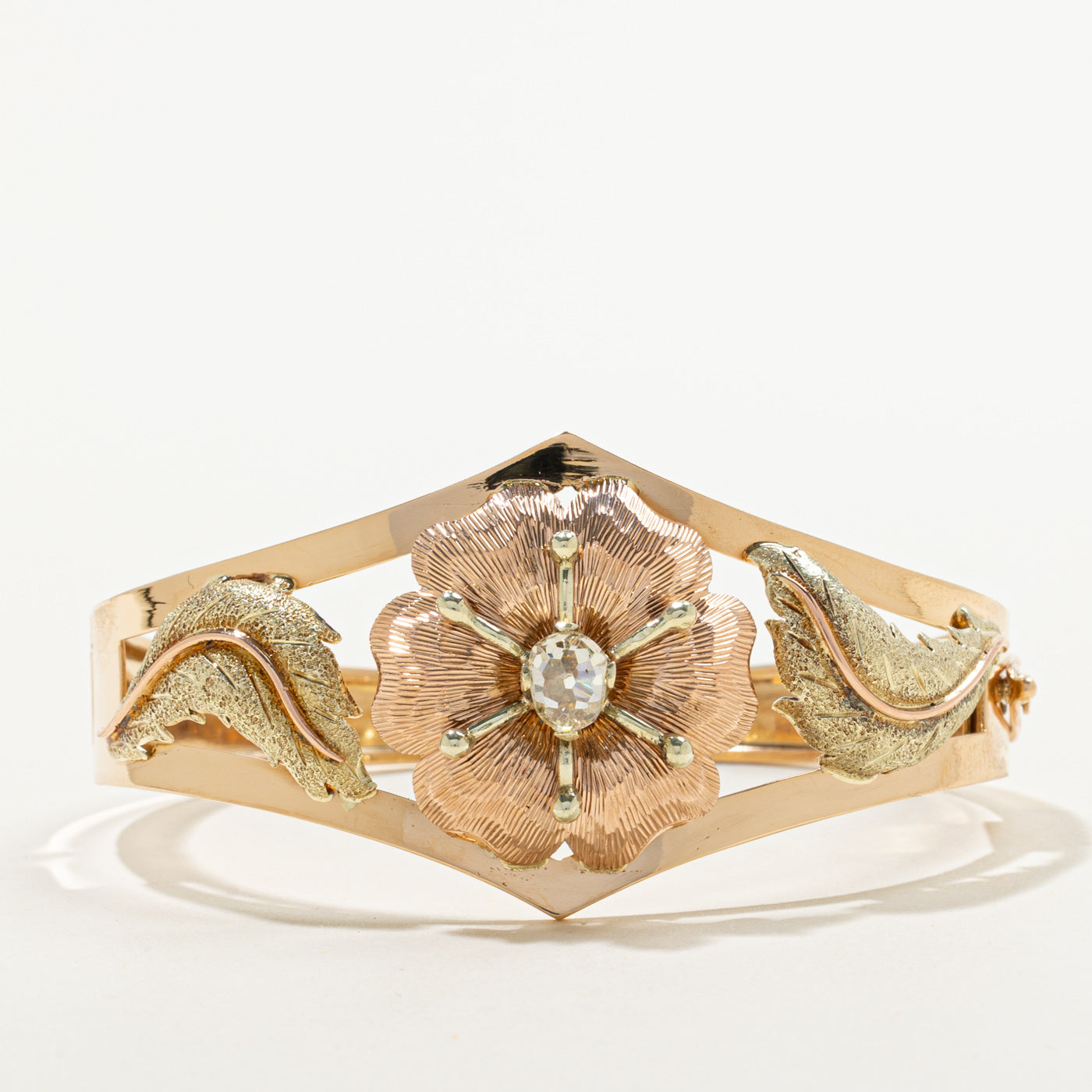 Romanian Hallmarked Vintage Rose Cut Diamond Floral Bracelet | 0.90ct