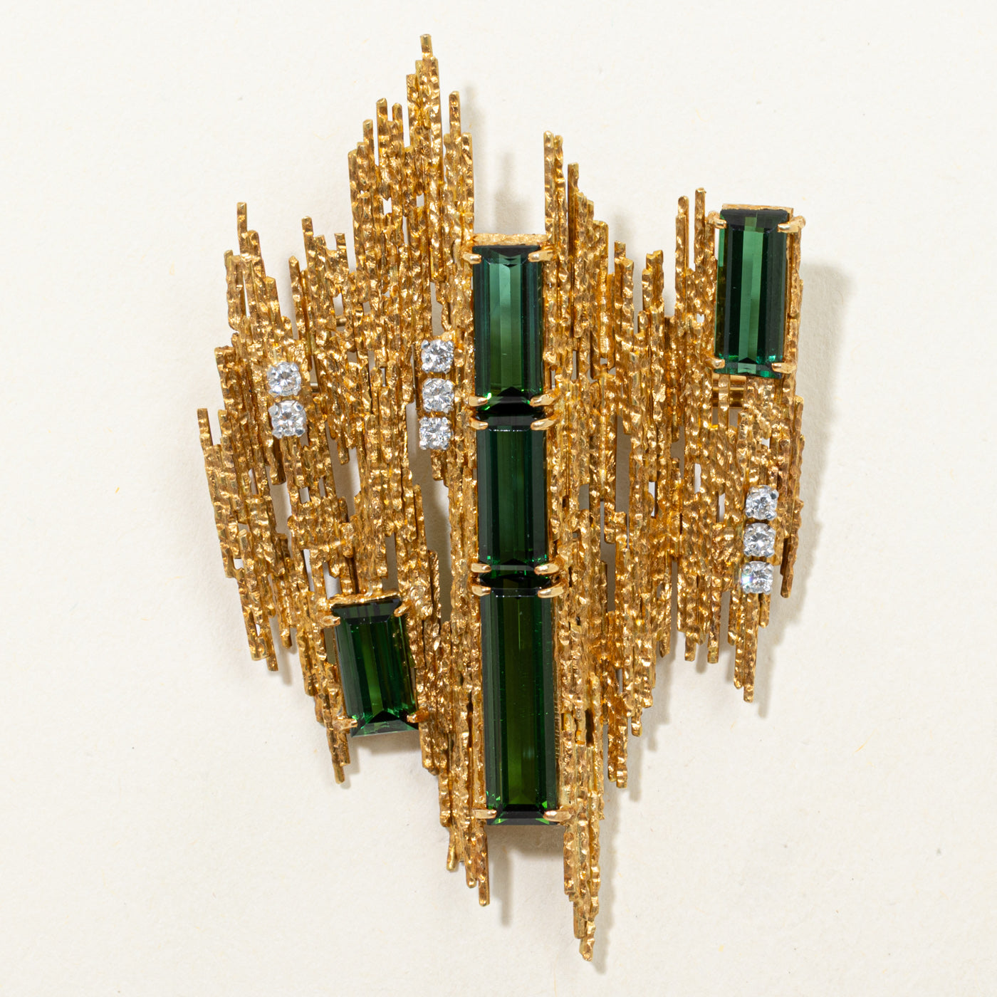 Vintage 'Andrew Grima' Green Tourmaline & Diamond Textured Brooch | 10.40ctw, 0.34ctw