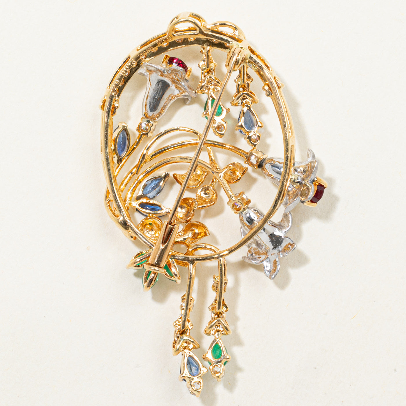 Floral Multi Gemstones & Diamonds Convertible Pendant & Brooch | 2.29ctw, 0.78ctw