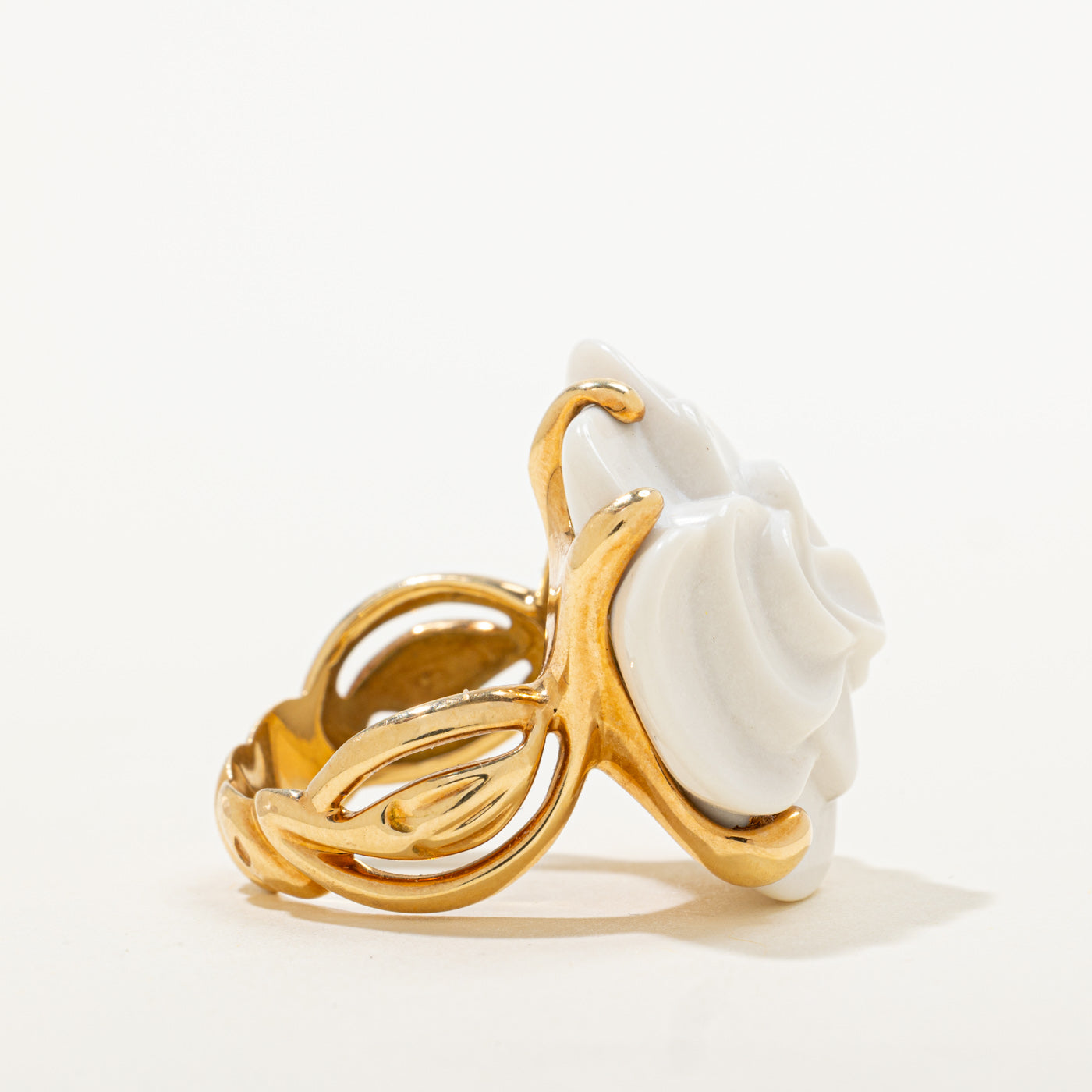 'Chanel' Camelia Ceramic Ring | SZ 6