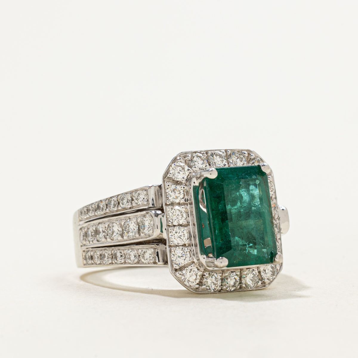 Emerald & Diamond Halo Cocktail Ring | 2.22ct, 1.00ctw | Sz 7