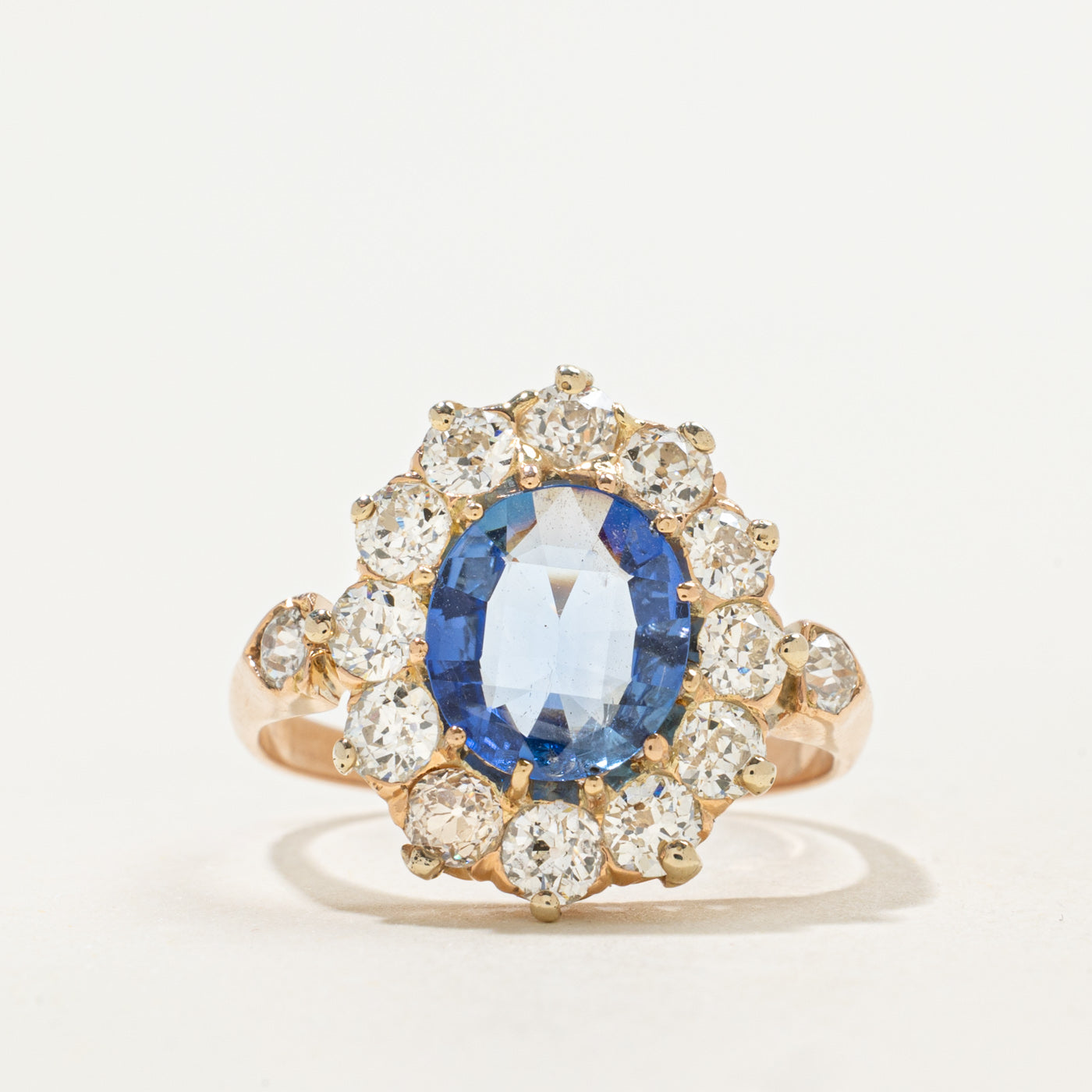 Antique Unheated Sapphire & Diamond Halo Ring | 1.70ct, 1.43ctw | Sz 7.25