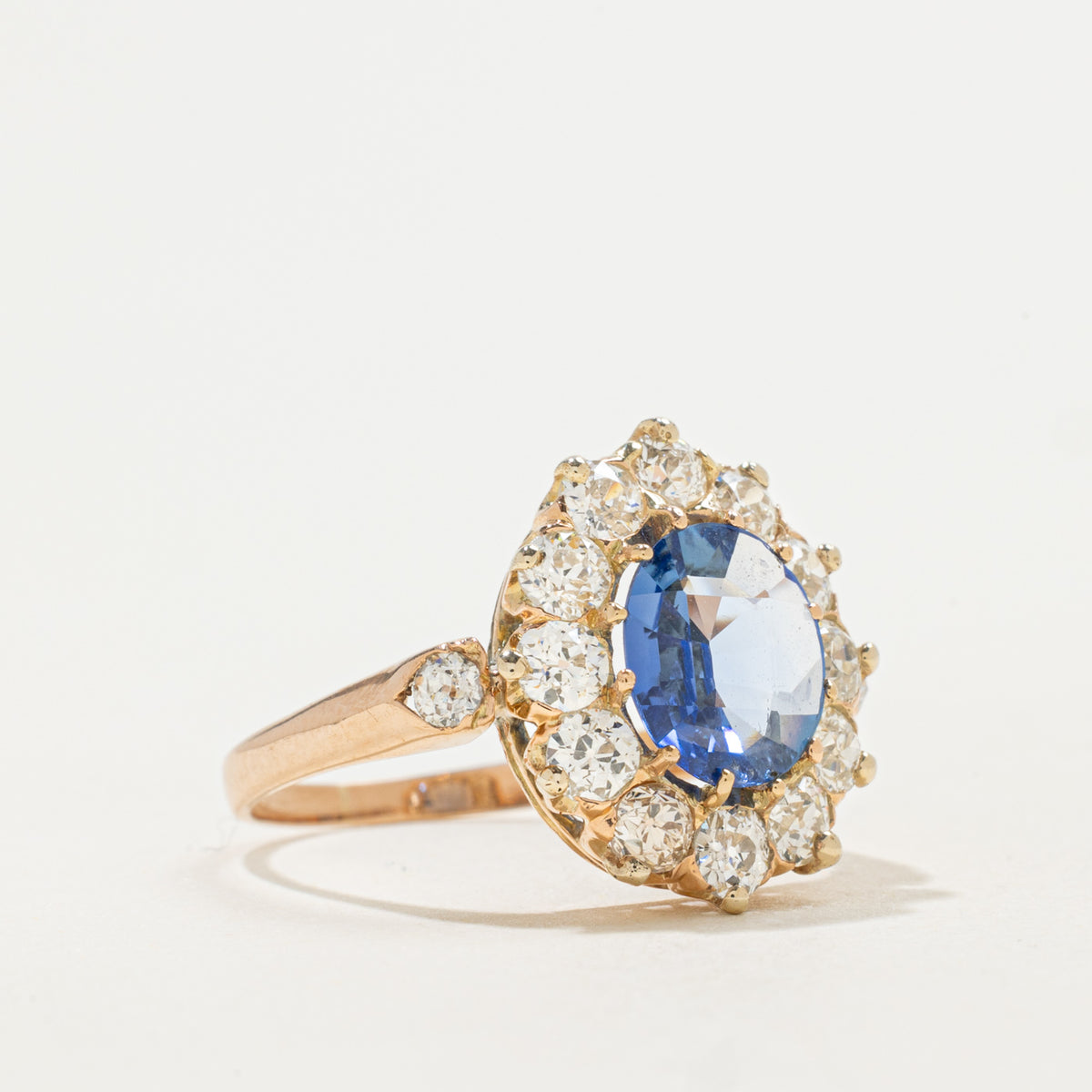 Antique Unheated Sapphire & Diamond Halo Ring | 1.70ct, 1.43ctw | Sz 7.25