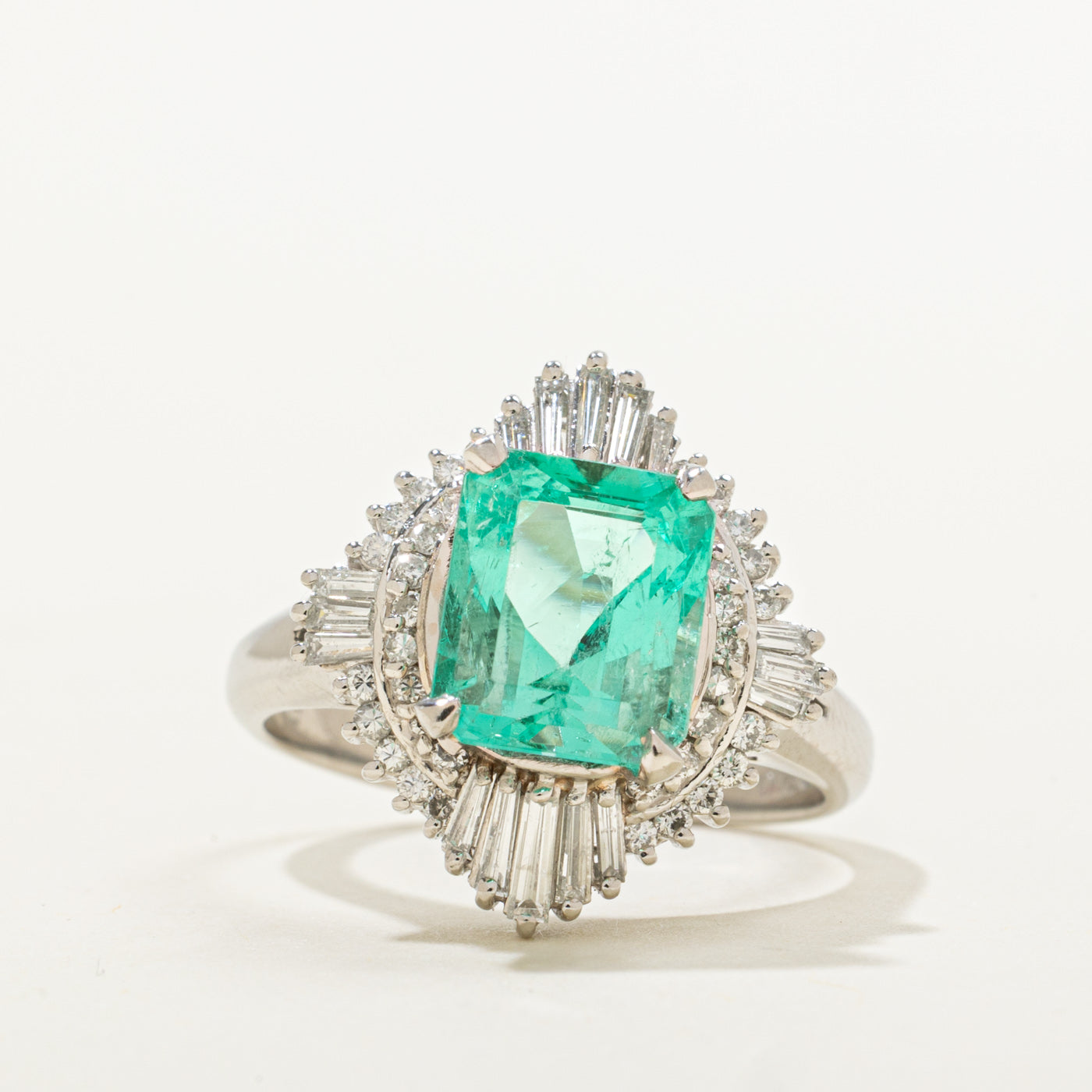 Platinum Colombian Emerald & Diamond Ring | 2.66ct, 0.59ctw | Sz 7.25