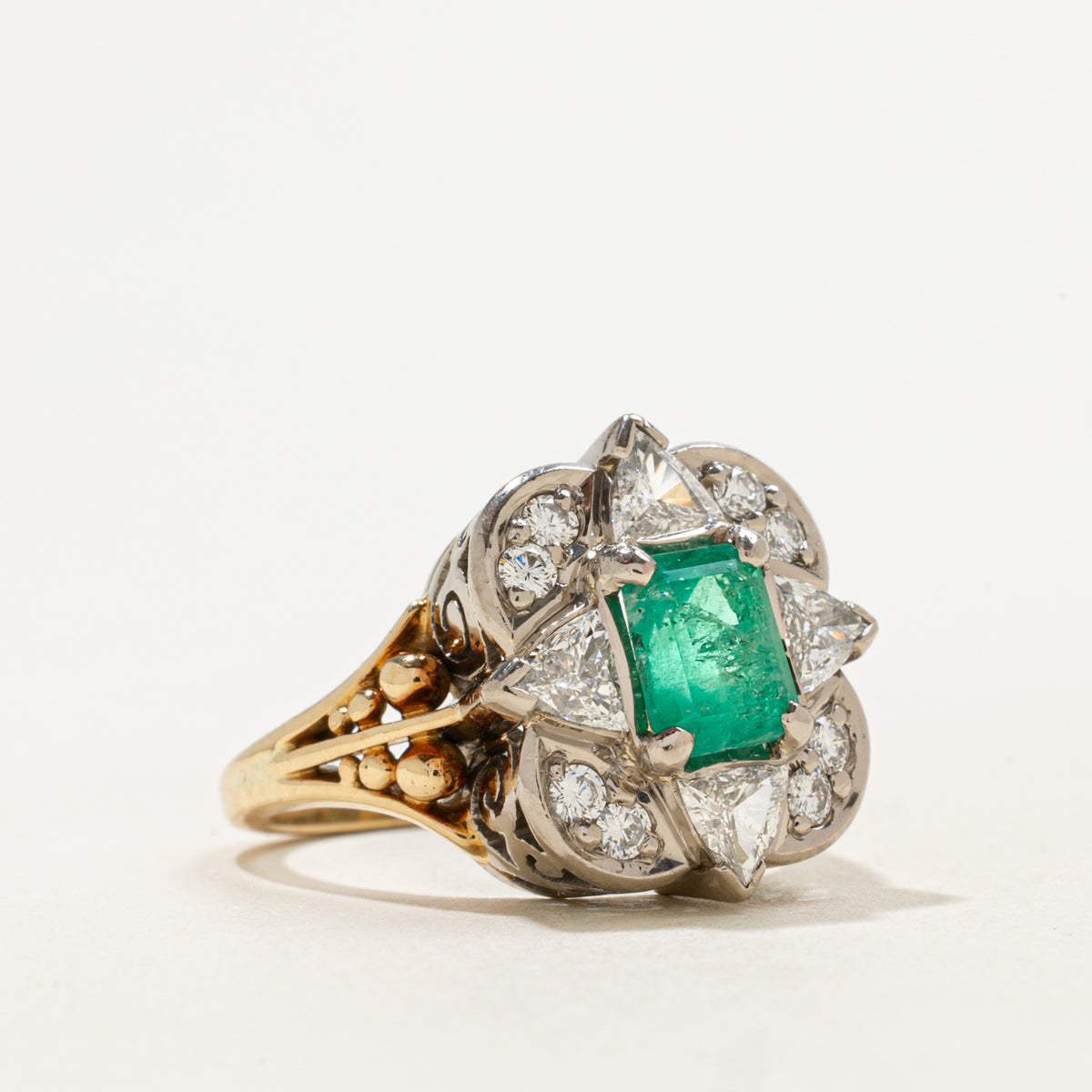 Vintage Emerald & Diamond Accented Cocktail Ring | 1.15ct, 0.72ctw, 0.24ctw | Sz 5.5