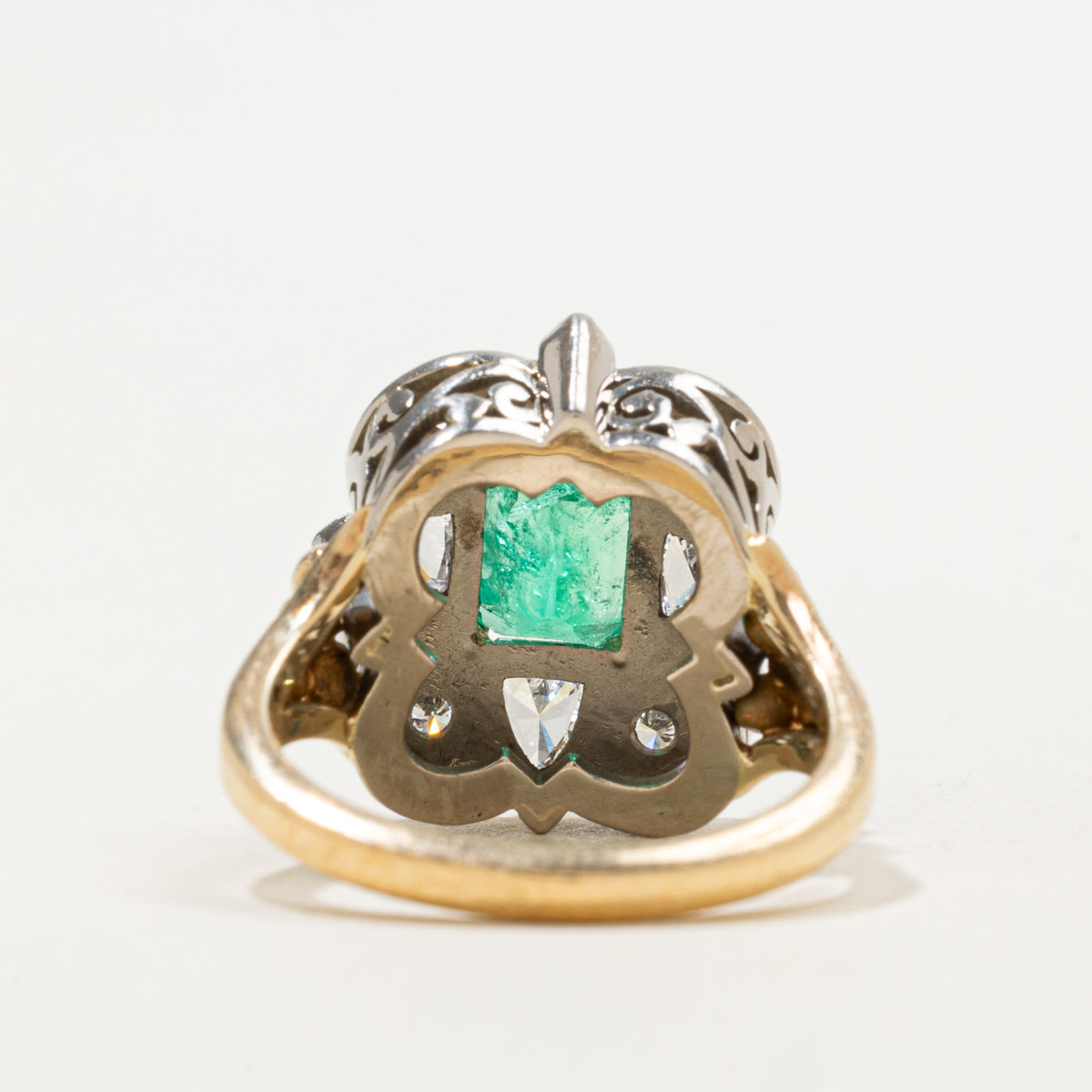 Vintage Emerald & Diamond Accented Cocktail Ring | 1.15ct, 0.72ctw, 0.24ctw | Sz 5.5