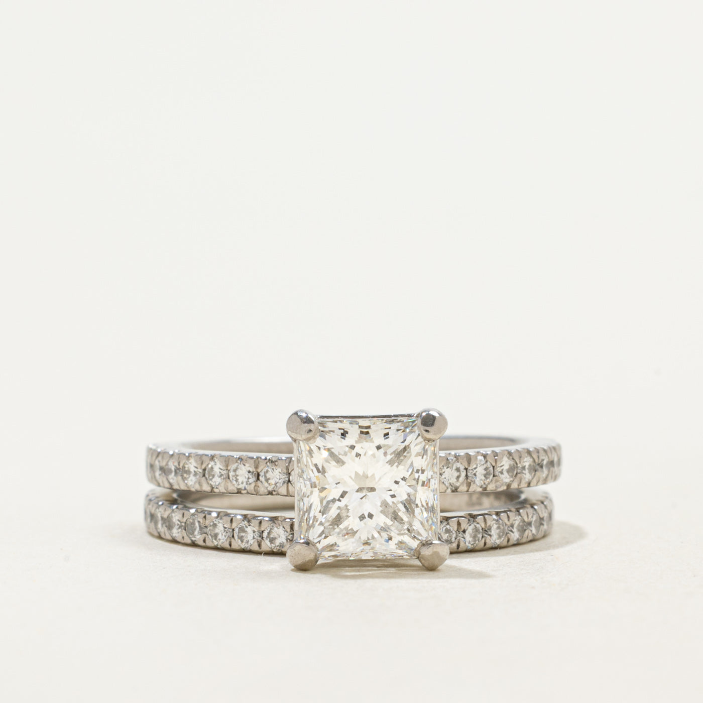 GIA Princess Cut Diamond Wedding Ring Set | GIA 1.54ct IF E Ex, 0.39ctw | Sz 5.25