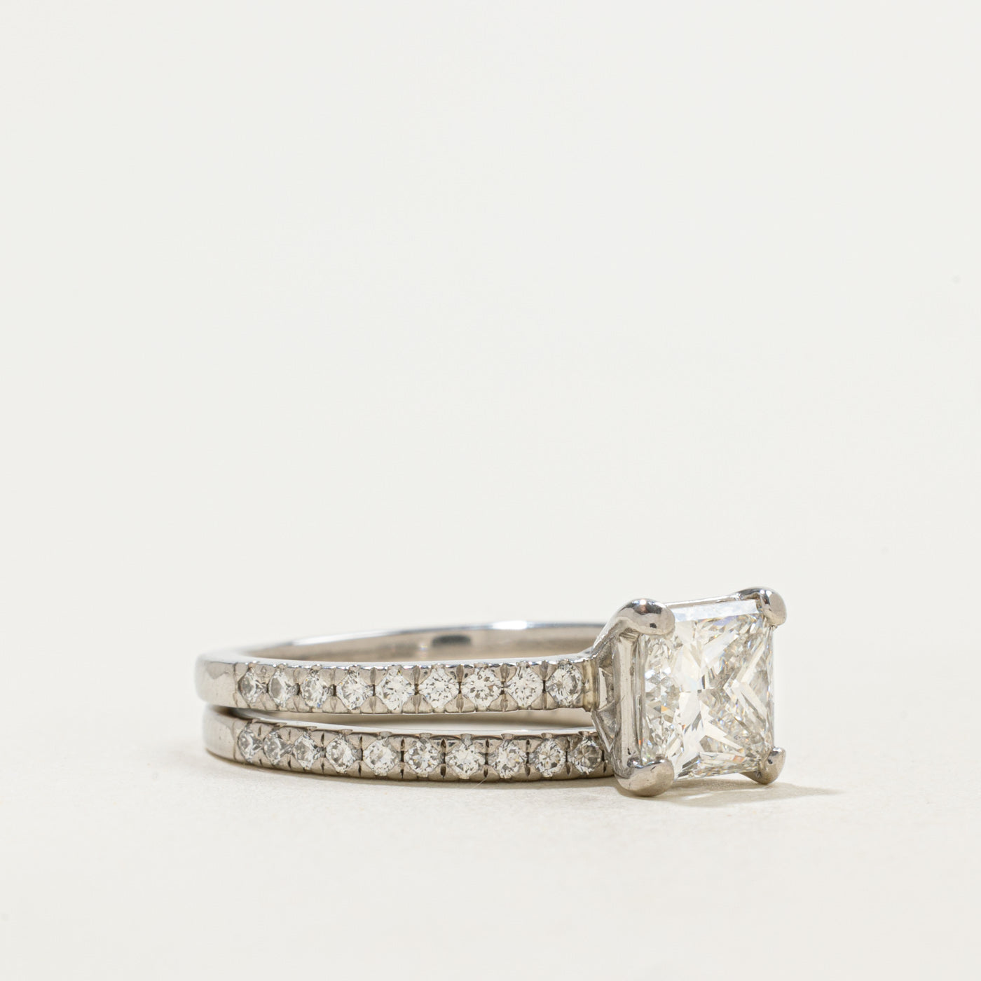 GIA Princess Cut Diamond Wedding Ring Set | GIA 1.54ct IF E Ex, 0.39ctw | Sz 5.25