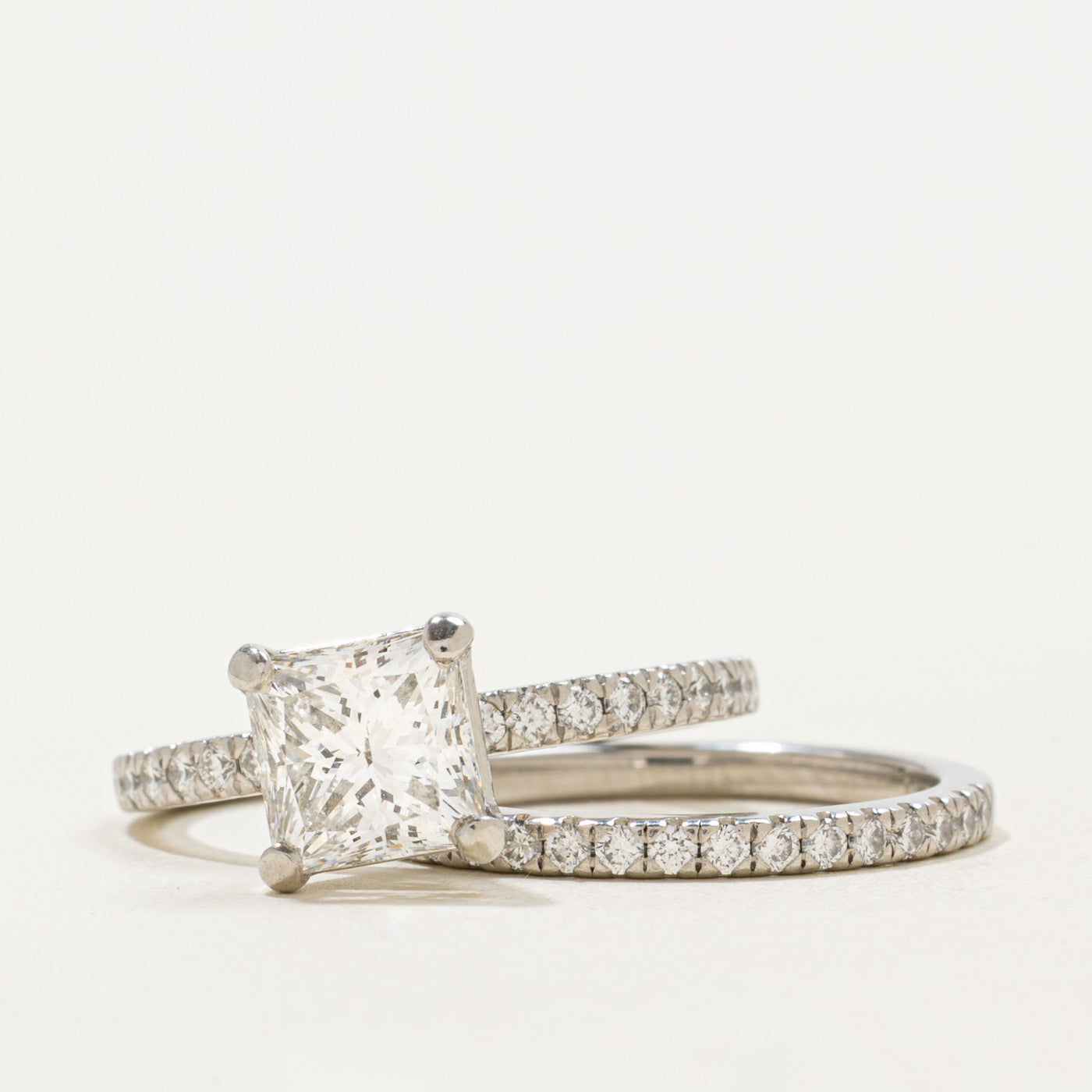 GIA Princess Cut Diamond Wedding Ring Set | GIA 1.54ct IF E Ex, 0.39ctw | Sz 5.25