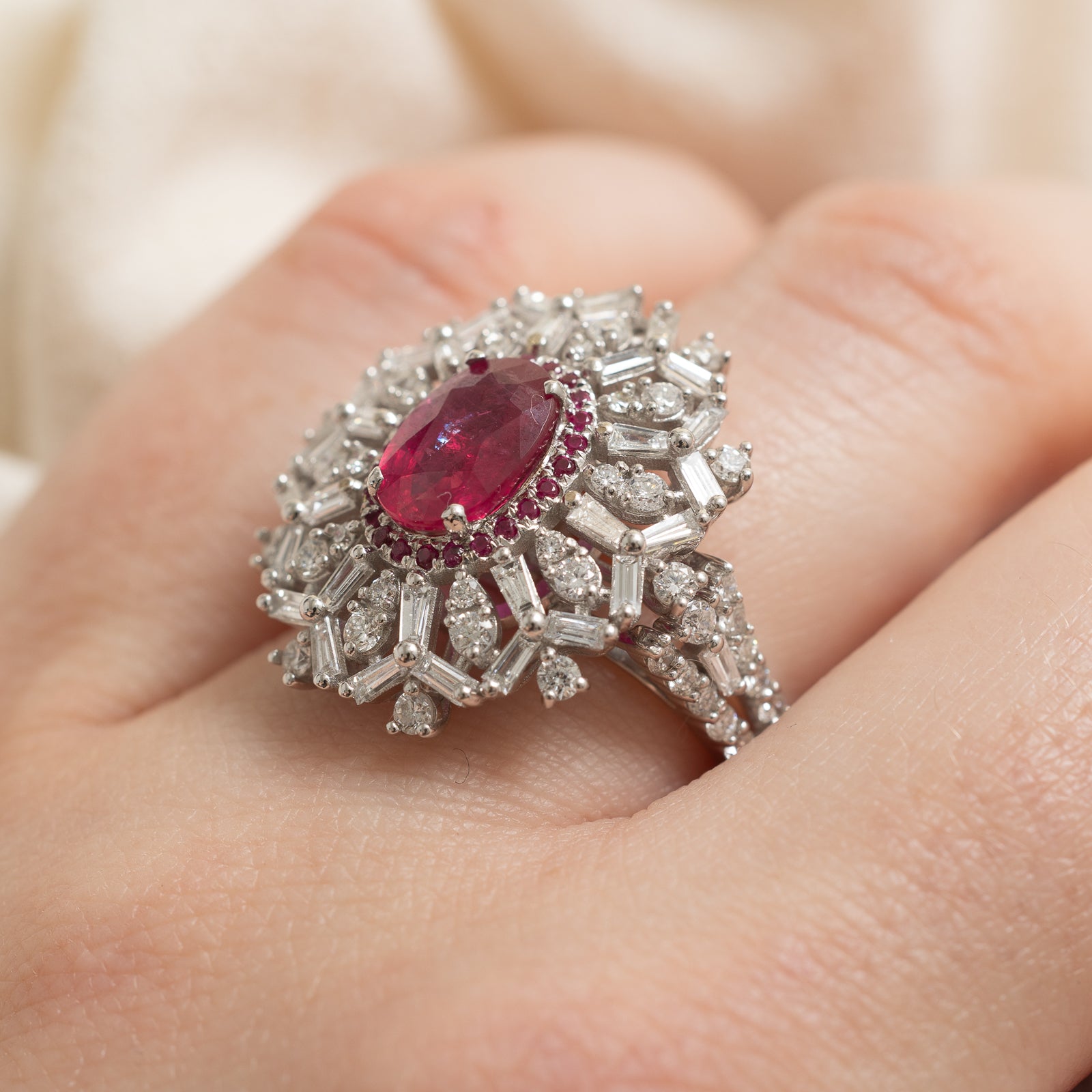 2.04ct GRS Unheated Ruby & Diamond Cocktail Convertible Ring & Pendant | 2.16ctw, 1.55ctw | SZ 6.5