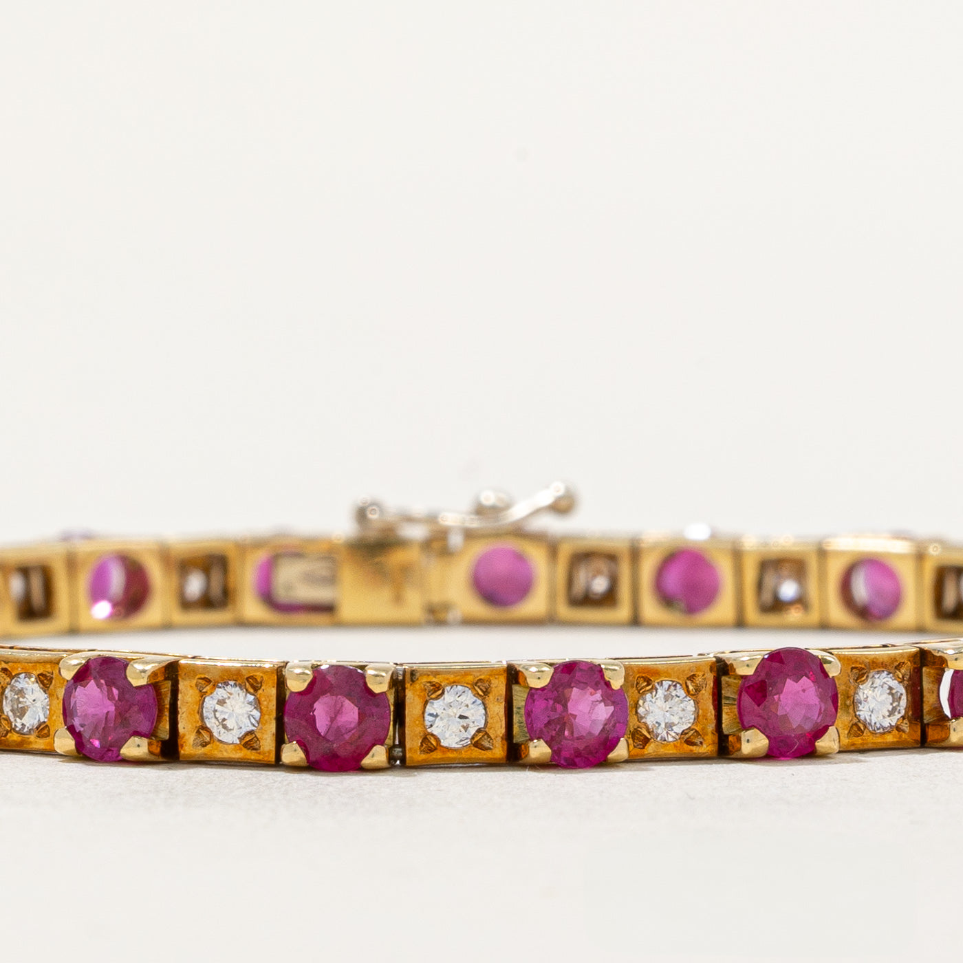 2002 London Hallmarked Burmese Ruby & Diamond Bracelet | 5.75ctw, 1.15ctw | 7.25"