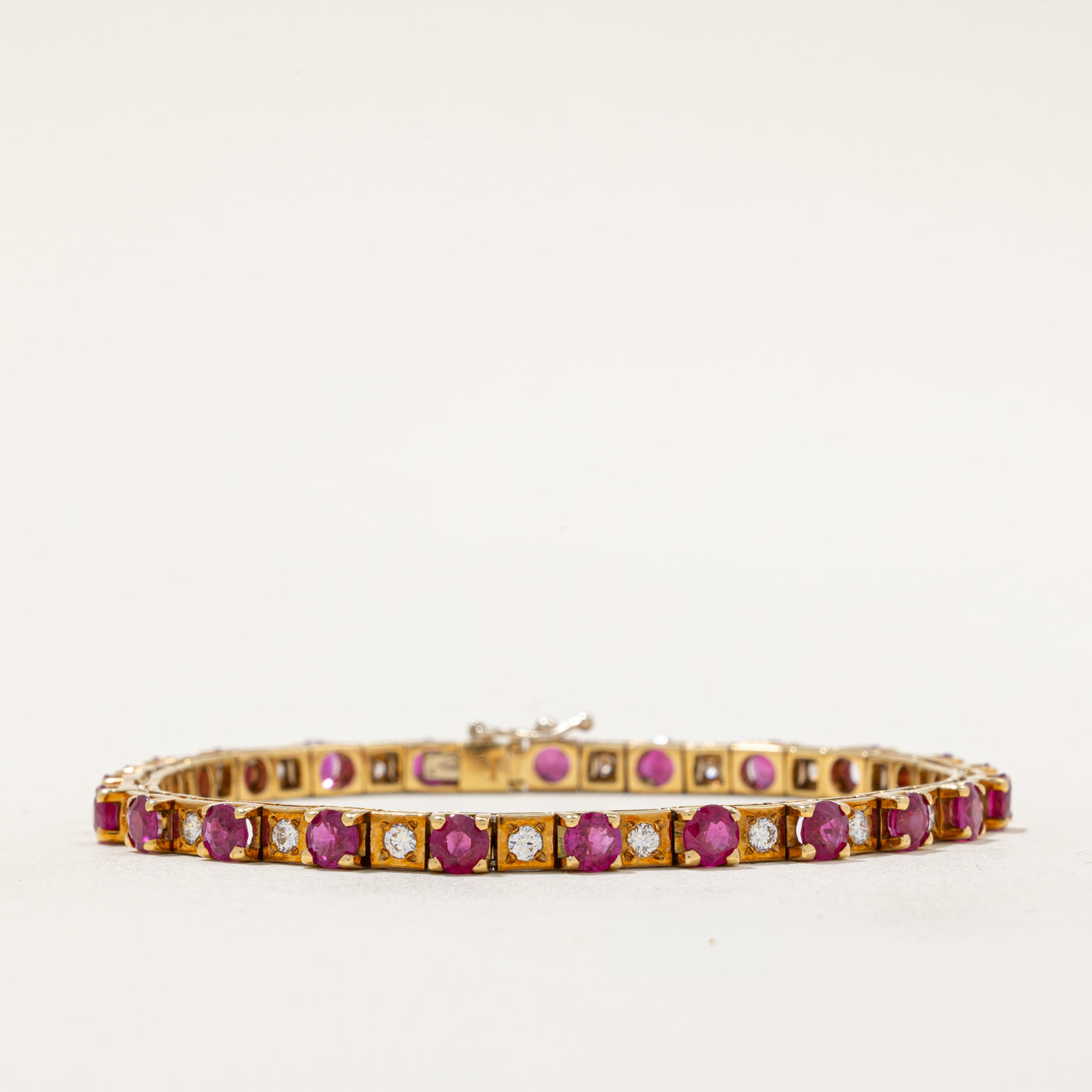 2002 London Hallmarked Burmese Ruby & Diamond Bracelet | 5.75ctw, 1.15ctw | 7.25"