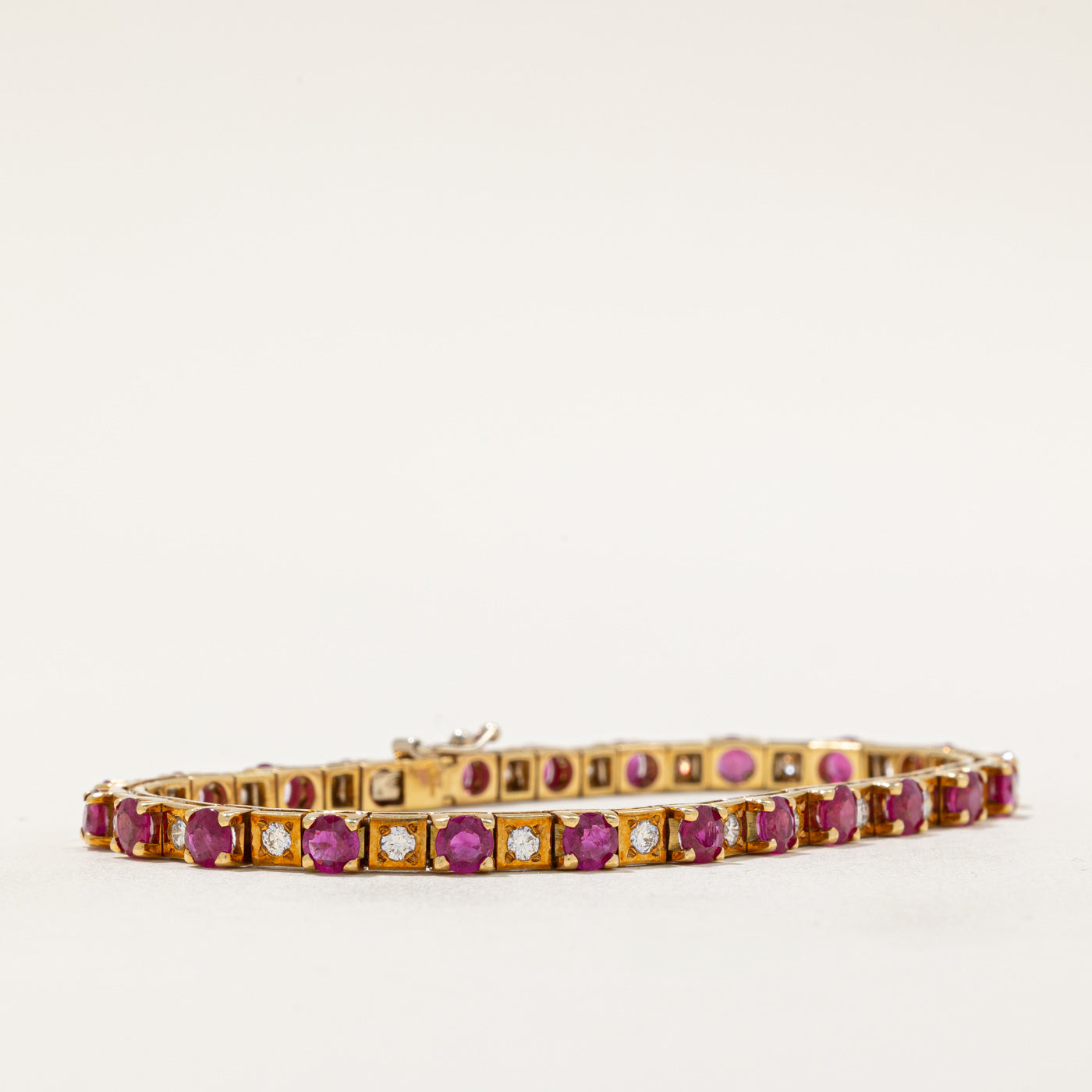2002 London Hallmarked Burmese Ruby & Diamond Bracelet | 5.75ctw, 1.15ctw | 7.25"