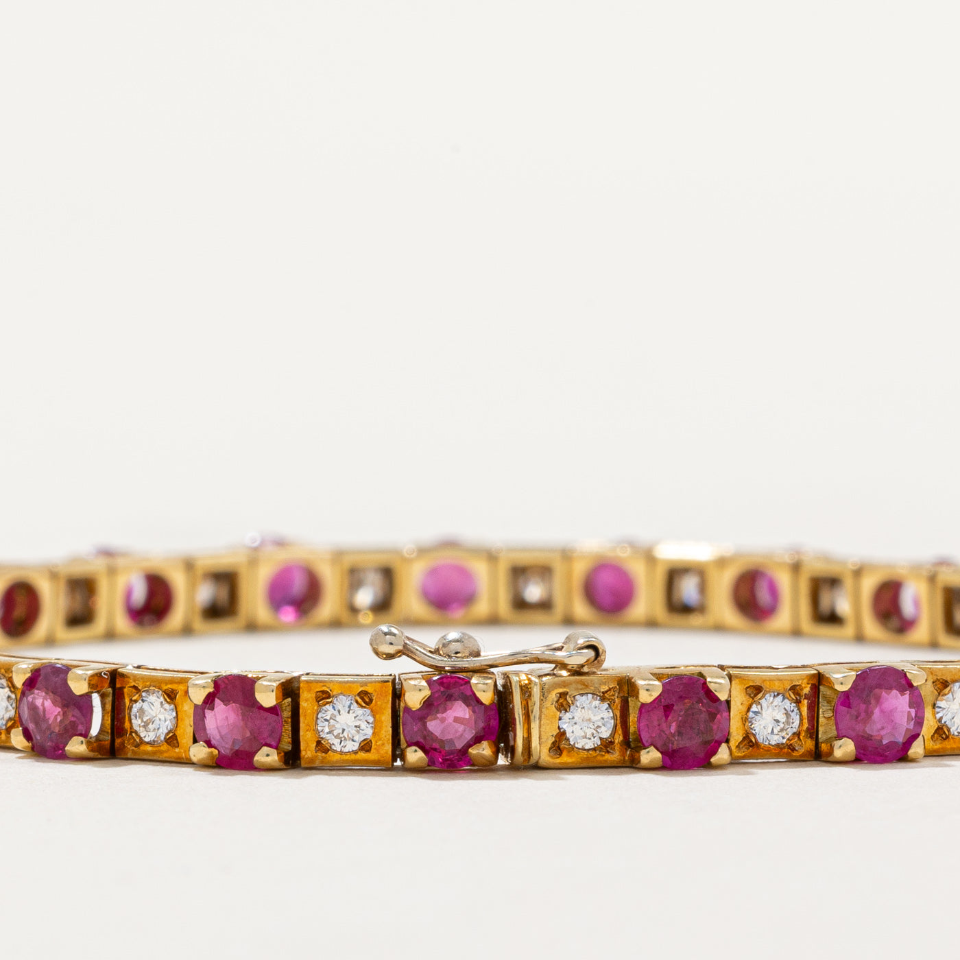 2002 London Hallmarked Burmese Ruby & Diamond Bracelet | 5.75ctw, 1.15ctw | 7.25"