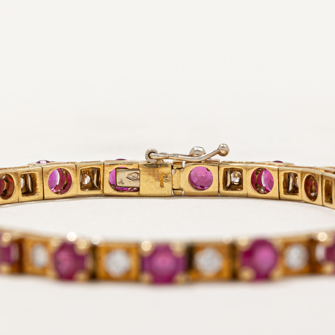 2002 London Hallmarked Burmese Ruby & Diamond Bracelet | 5.75ctw, 1.15ctw | 7.25"