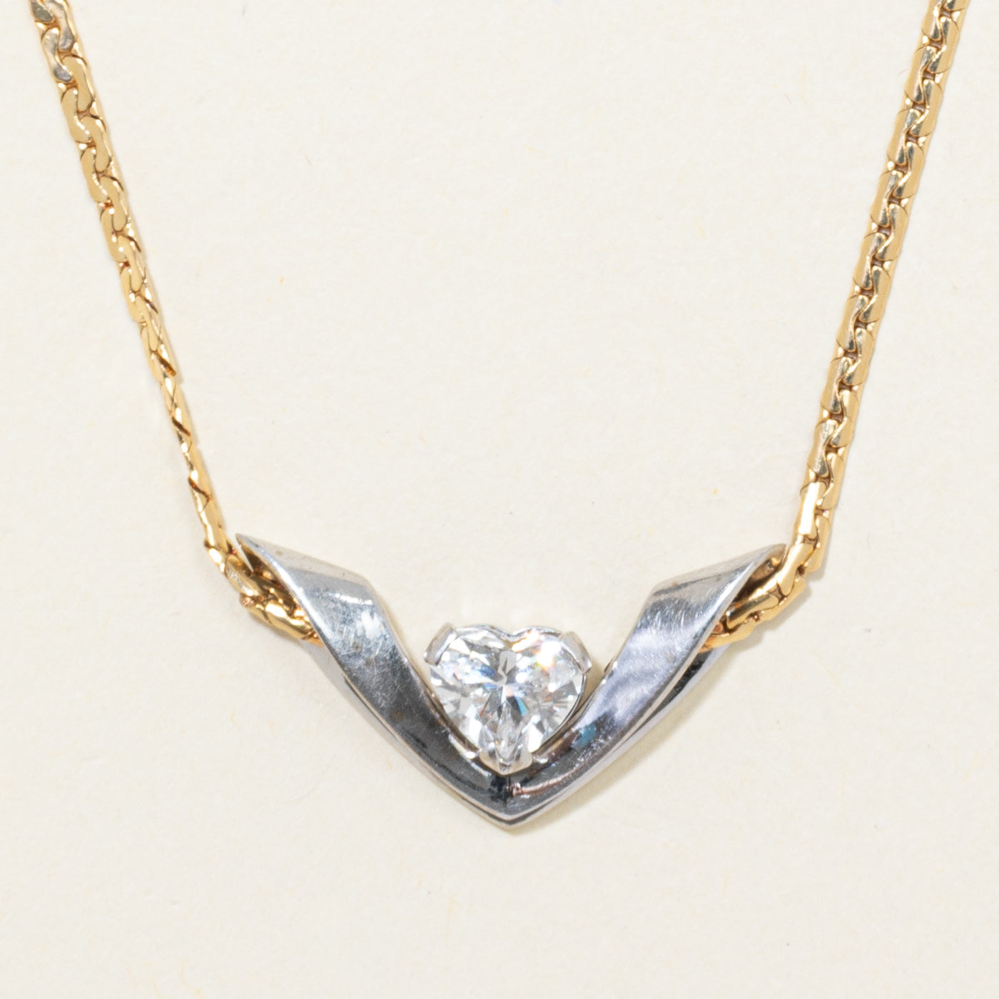 Two Tone Gold Heart Cut Diamond Necklace | 1.29ct VS1 G/H | 16.75"
