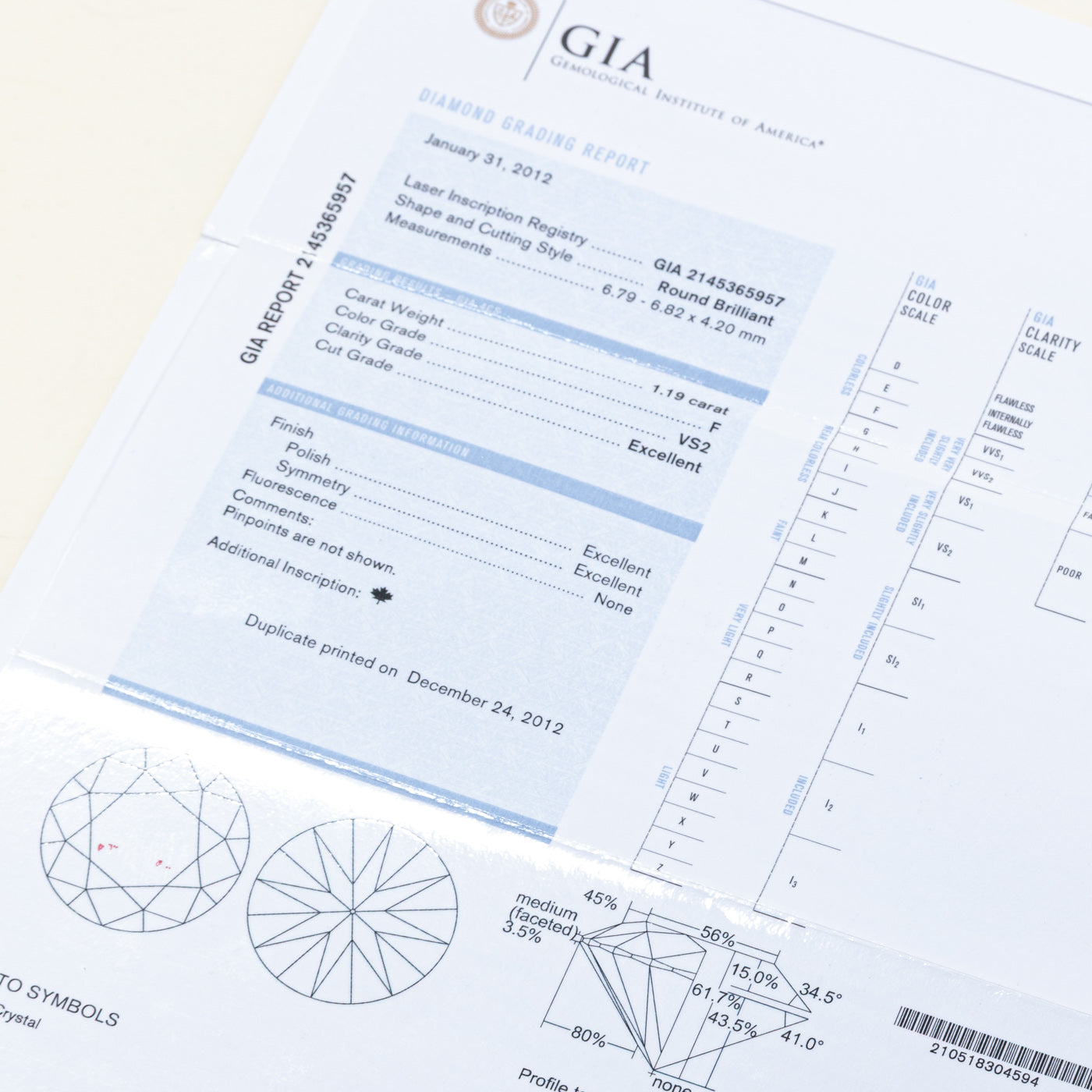 GIA Canadian Diamond Engagement Ring | GIA 1.19ct VS2 F Ex | SZ 4.5