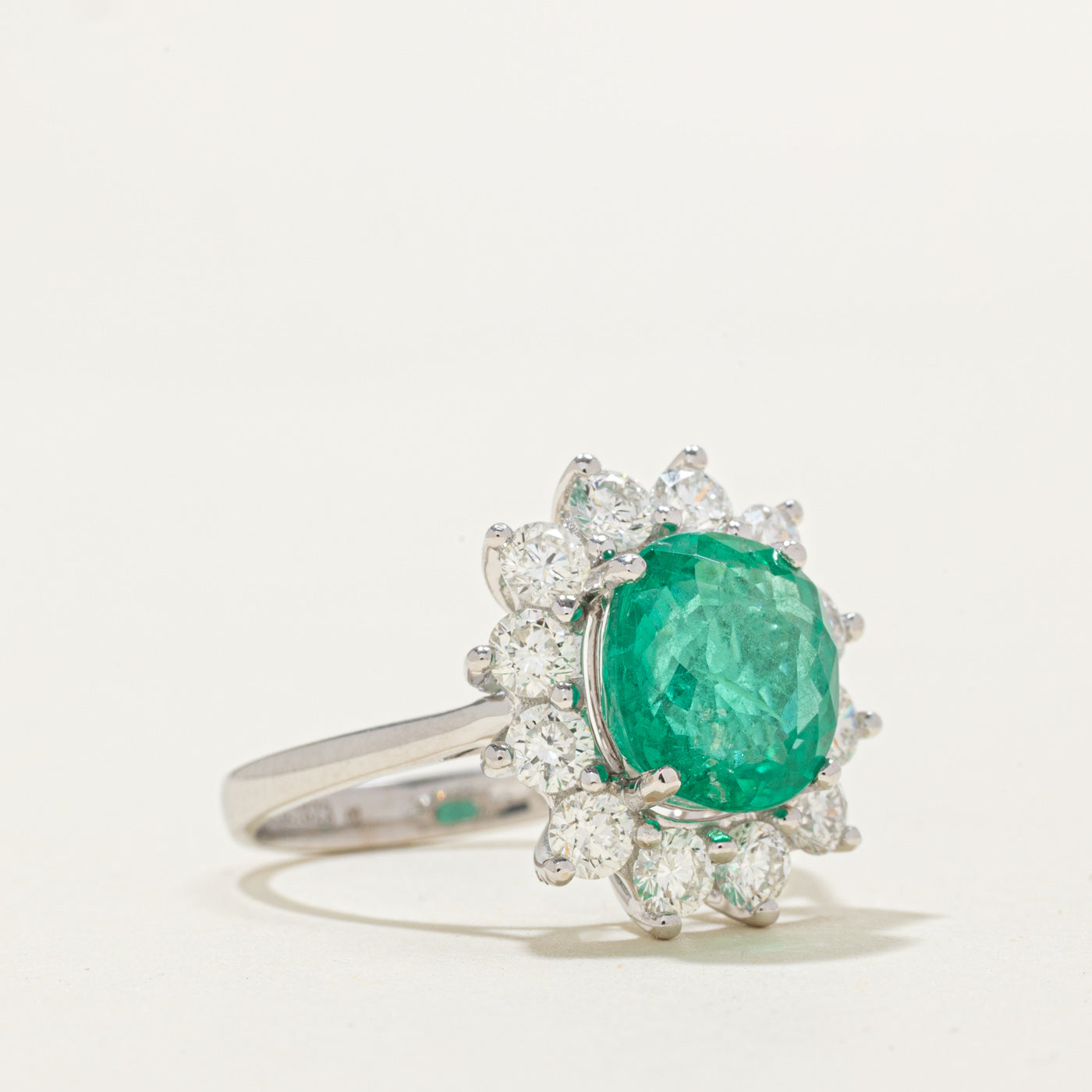 AIGS No Oil Vivid Green Emerald & Diamond Ring | AIGS 3.30ct, 1.323ctw | SZ 7