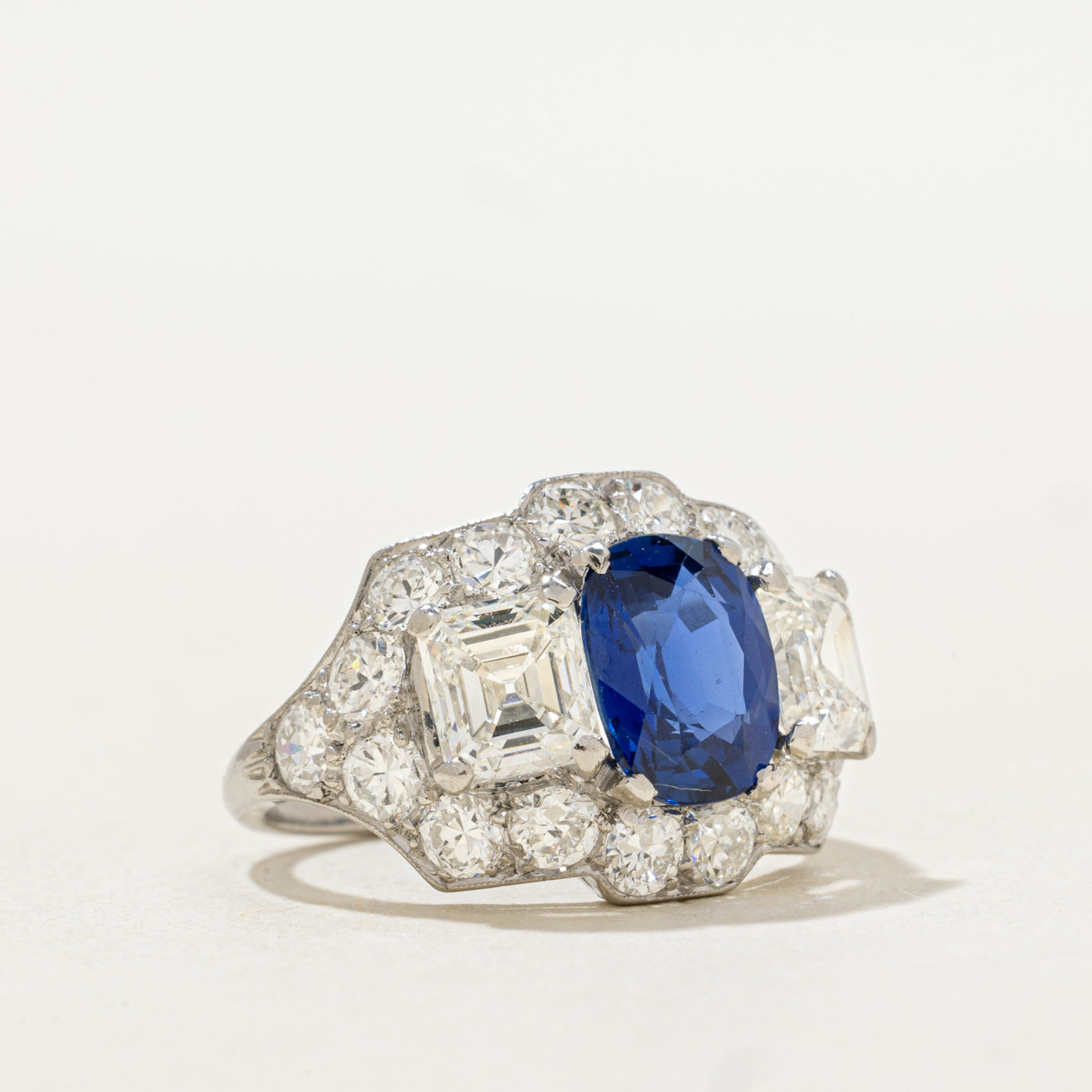 Late Art Deco Unheated Sapphire & Diamond Ring | 2.28ct | 1.50ctw | 1.63ct | SZ 5.5
