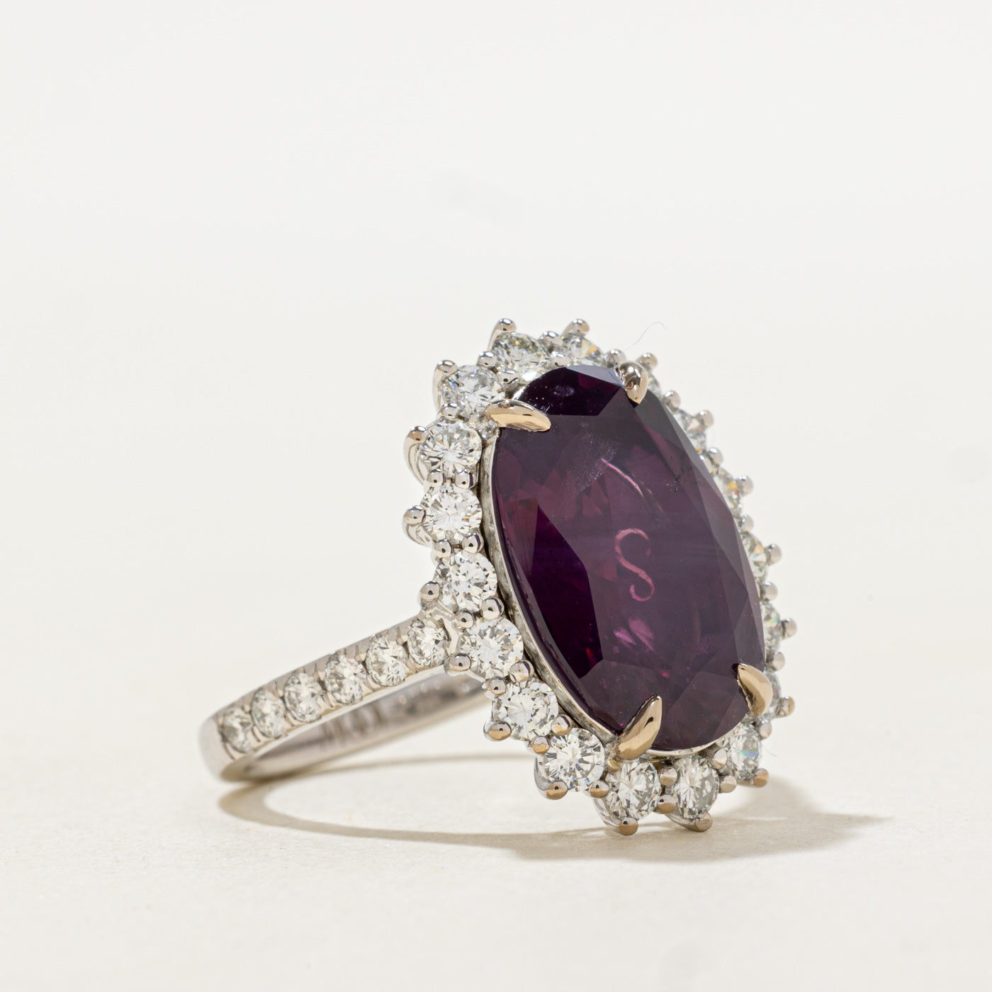 6.42ct GRS Unheated Kashmir Purplish-Red Ruby & Diamond Ring | GRS 6.42ct | 1.30ctw | SZ 6.75