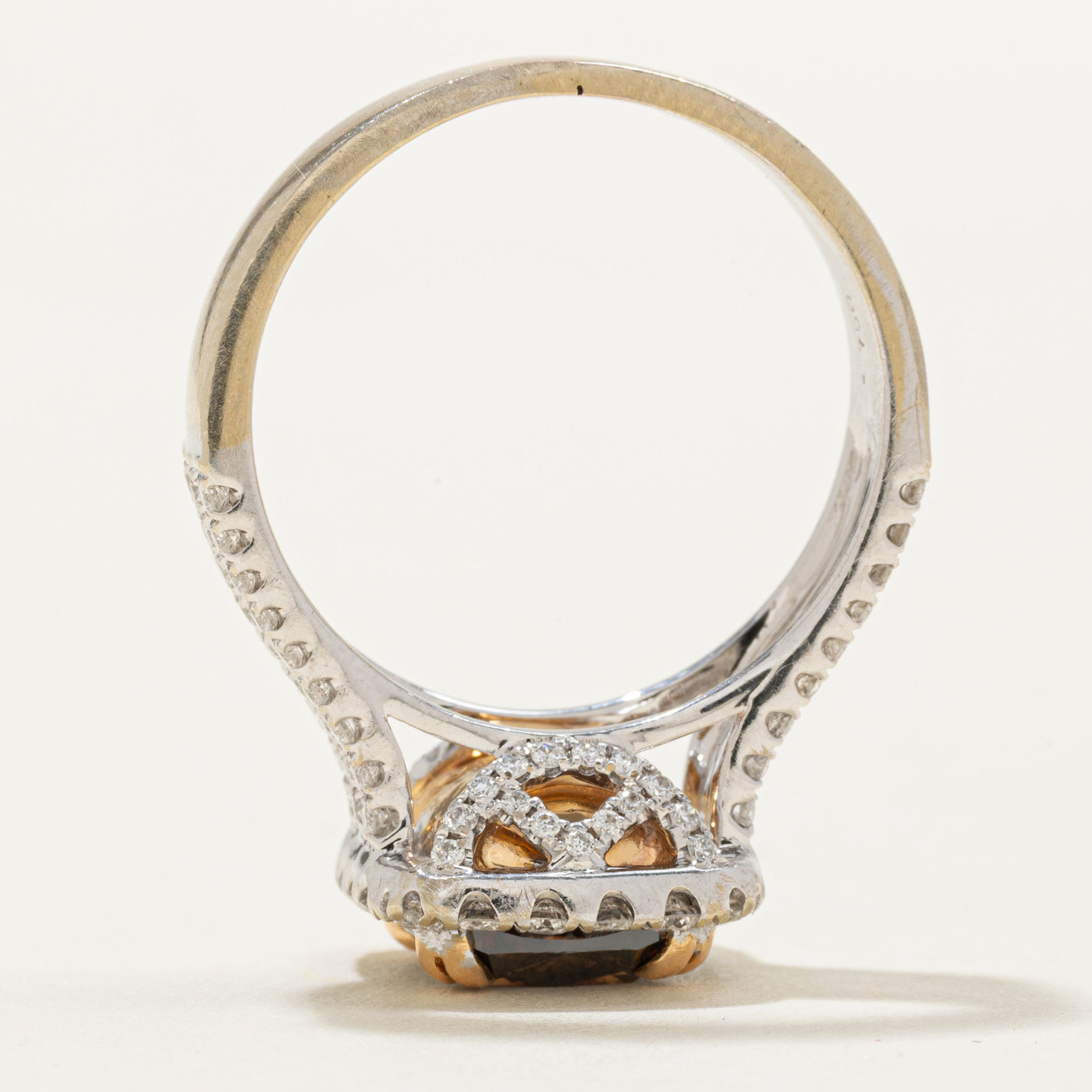 2.90ct Cushion Cut Natural Cognac Diamond Halo Ring | 2.90ct, 0.70ctw | Sz 8
