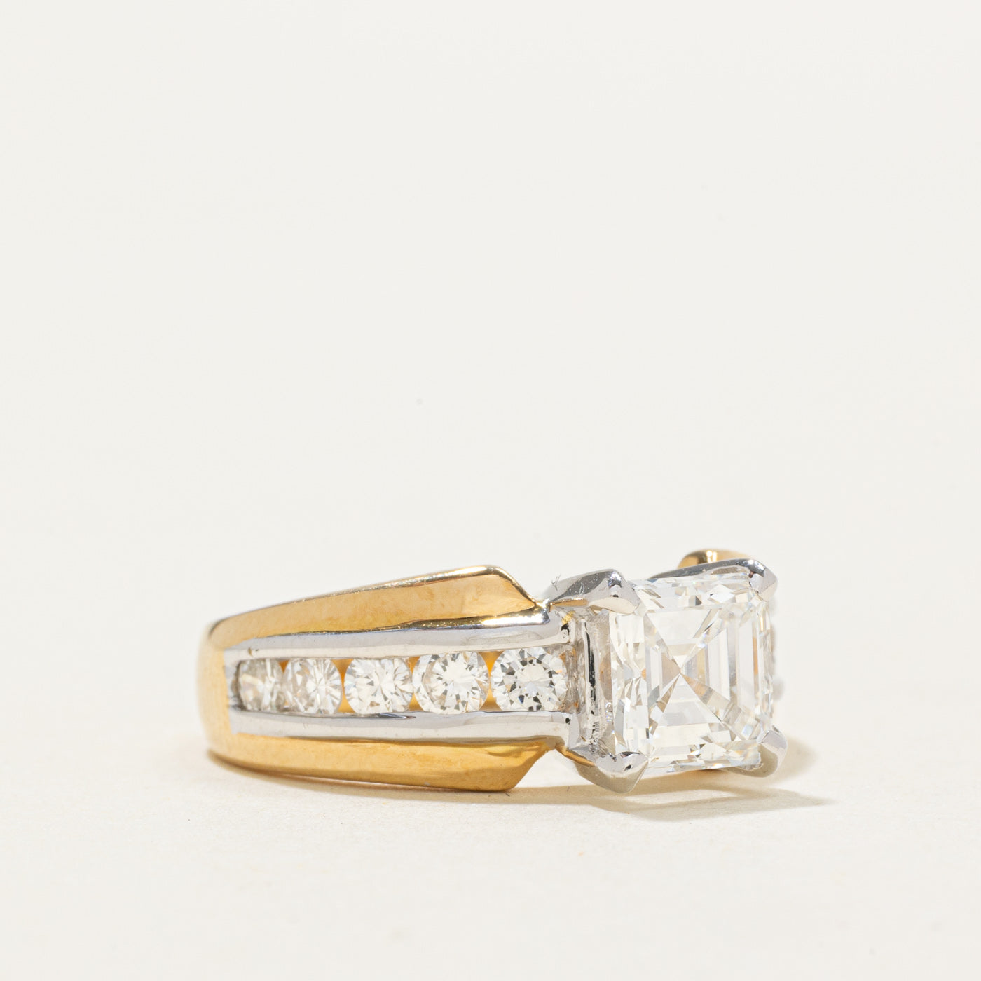 Asscher Cut Diamond Accented Engagement Ring | 1.20ct VS1 H, 0.50ctw | SZ 5.5