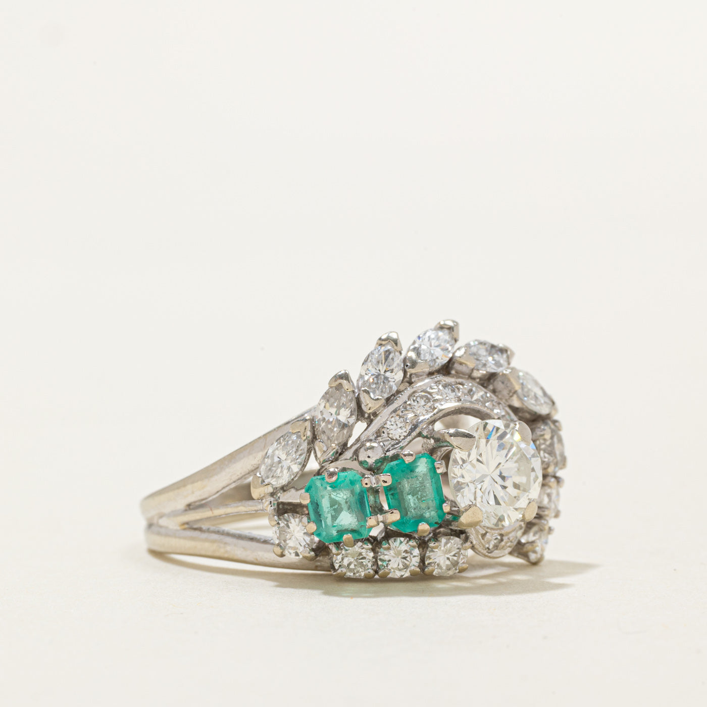 Diamond & Colombian Emerald Waterfall Cocktail Ring | 0.90ct, 2.00ctw, 0.58ctw | SZ 7.75